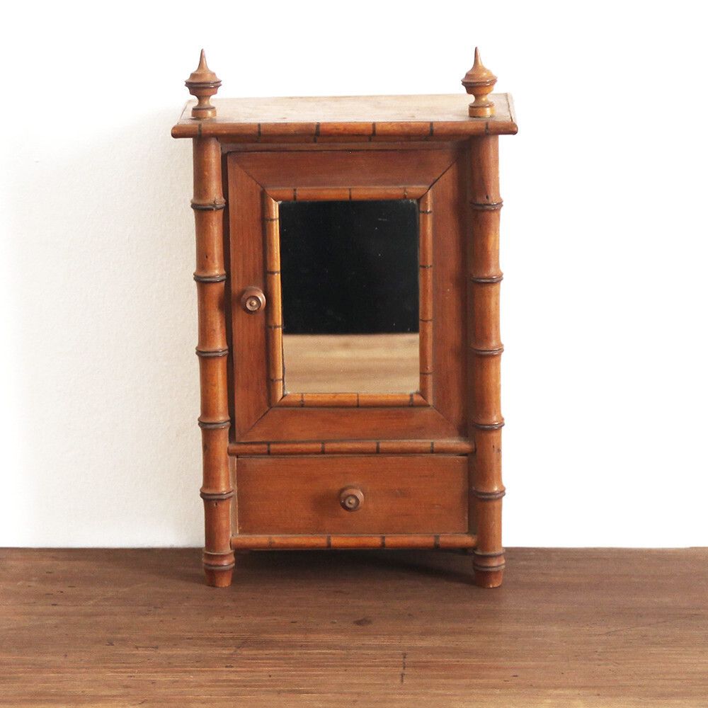 Vintage French Wooden Dolls Wardrobe Faux Bamboo 1910s