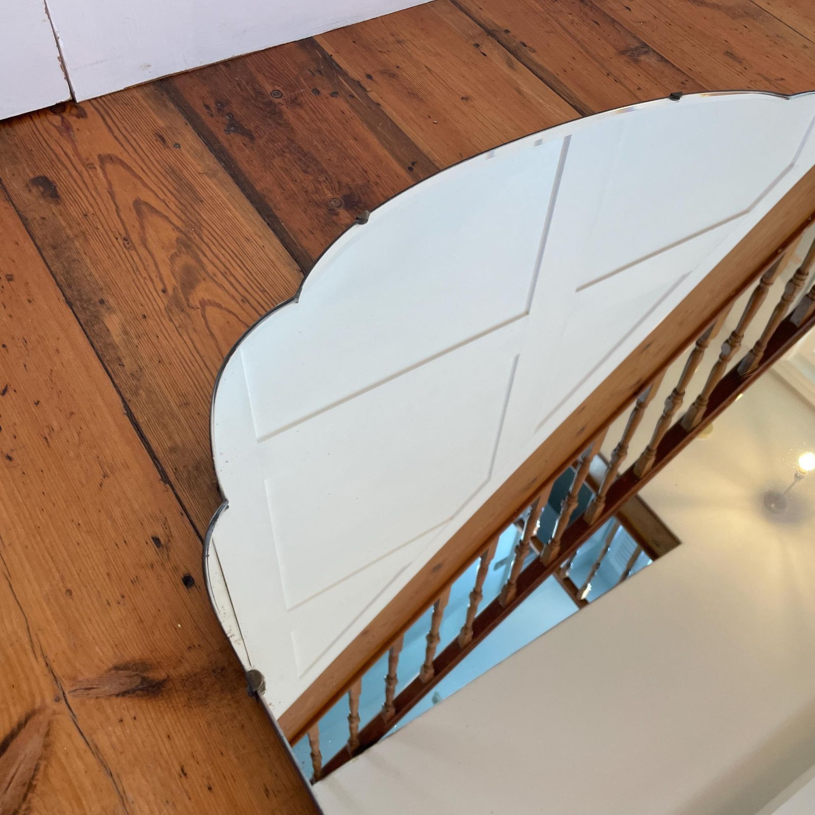 Antique Art Deco Wall Mirror Scalloped Edge C.1930s Vintage Original Wood Backing Classic Geometric Vanity Or Hallway Mirror Large Heavy photo buy