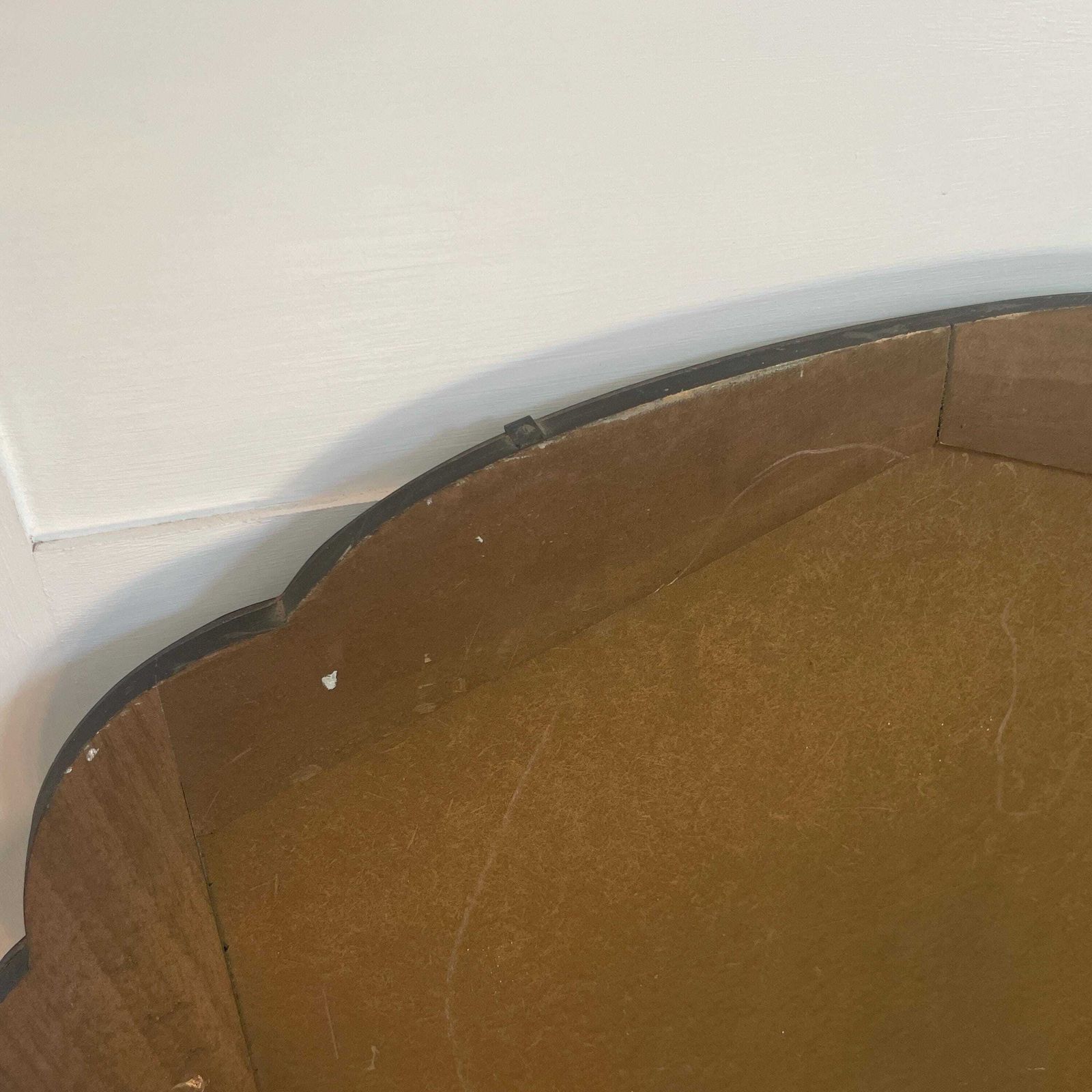 photo for sale Antique Art Deco Wall Mirror Scalloped Edge C.1930s Vintage Original Wood Backing Classic Geometric Vanity Or Hallway Mirror Large Heavy