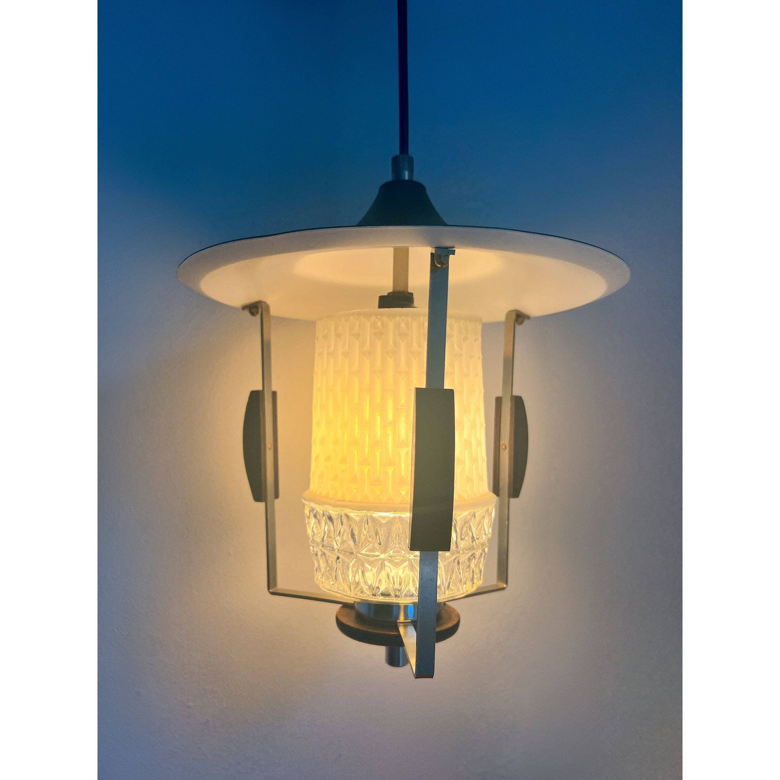Vintage Pendant Lamp   Wood, (Milk) Glass, Metal   Scandinavian Design   Mid Century   50/60s
