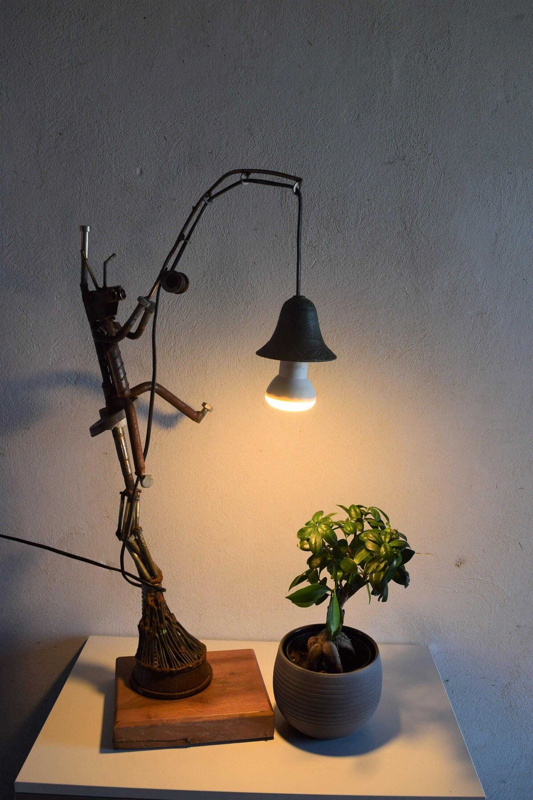 photo for sale Vintage Handmade Sculptural Metal Lamp / Industrial Art Light / Recycled Materials / 1970s