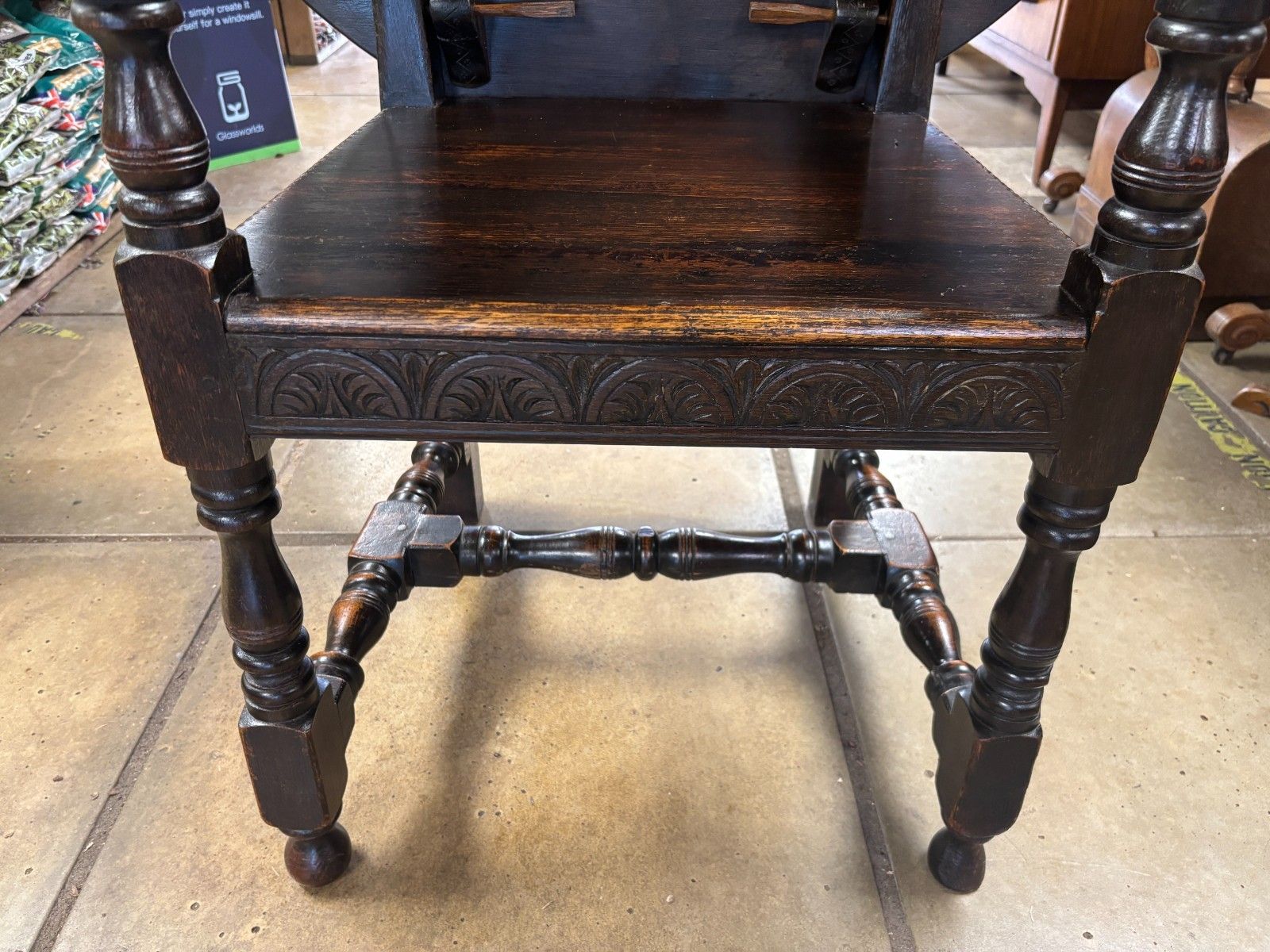photo for sale Antique Carved Oak Monks Chair/ Seat Metamorphic Chair Table