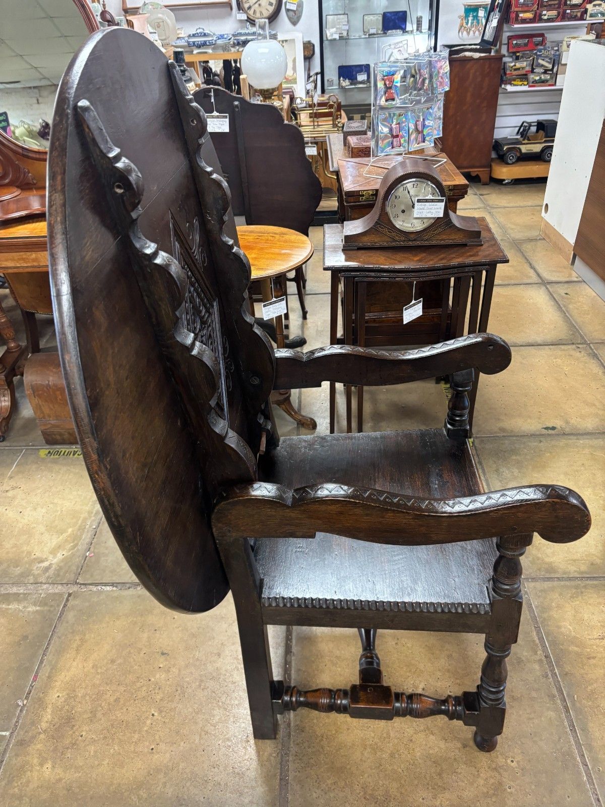 photo vintage Antique Carved Oak Monks Chair/ Seat Metamorphic Chair Table
