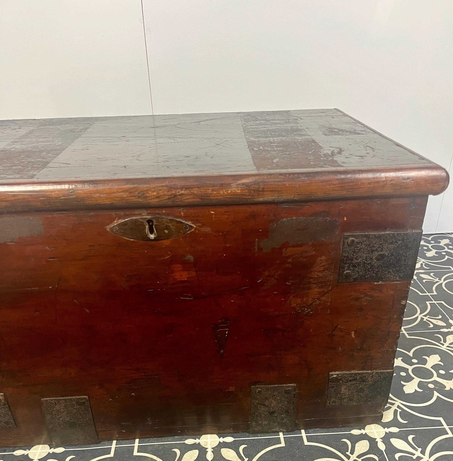 Antique 19th Century Military Naval Officer’s Sea Box, Campaign Chest In Rich Oak photo vintage