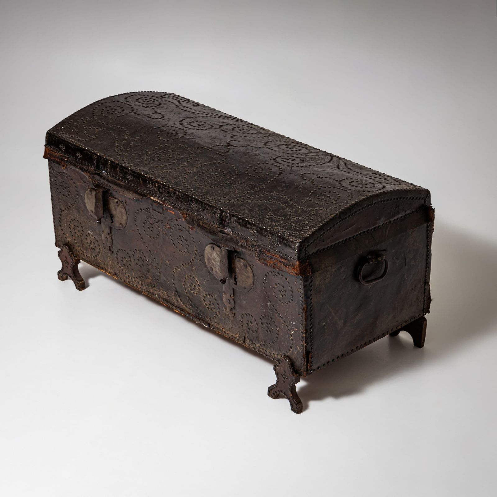 photo furniture Dome Lid Chest, Italy, Early 18th Century, Walnut With Leather Covering