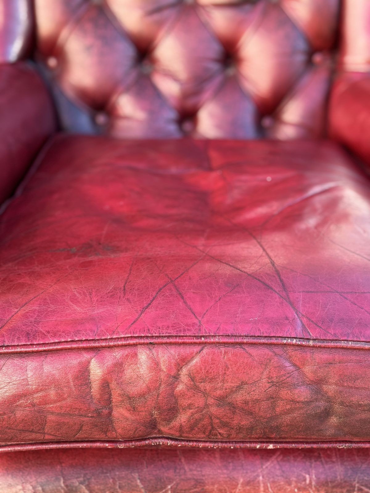 Untouched 19th Century Victorian Period Red Leather Wing Armchair photo vinterior