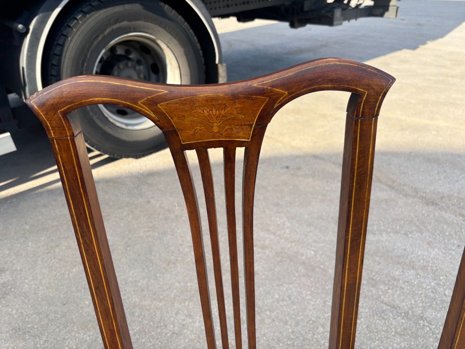 Furniture Four Antique Edwardian Mahogany Dining Chairs With Inlay & Upholstered Cushion photo