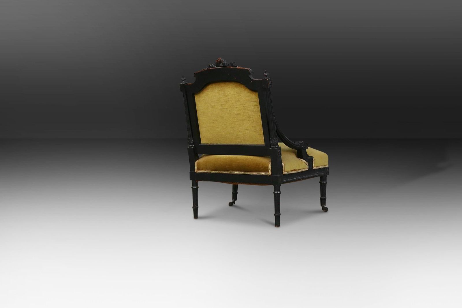 Empire French Black Wood And Velvet Armchair, 1850s photo for sale