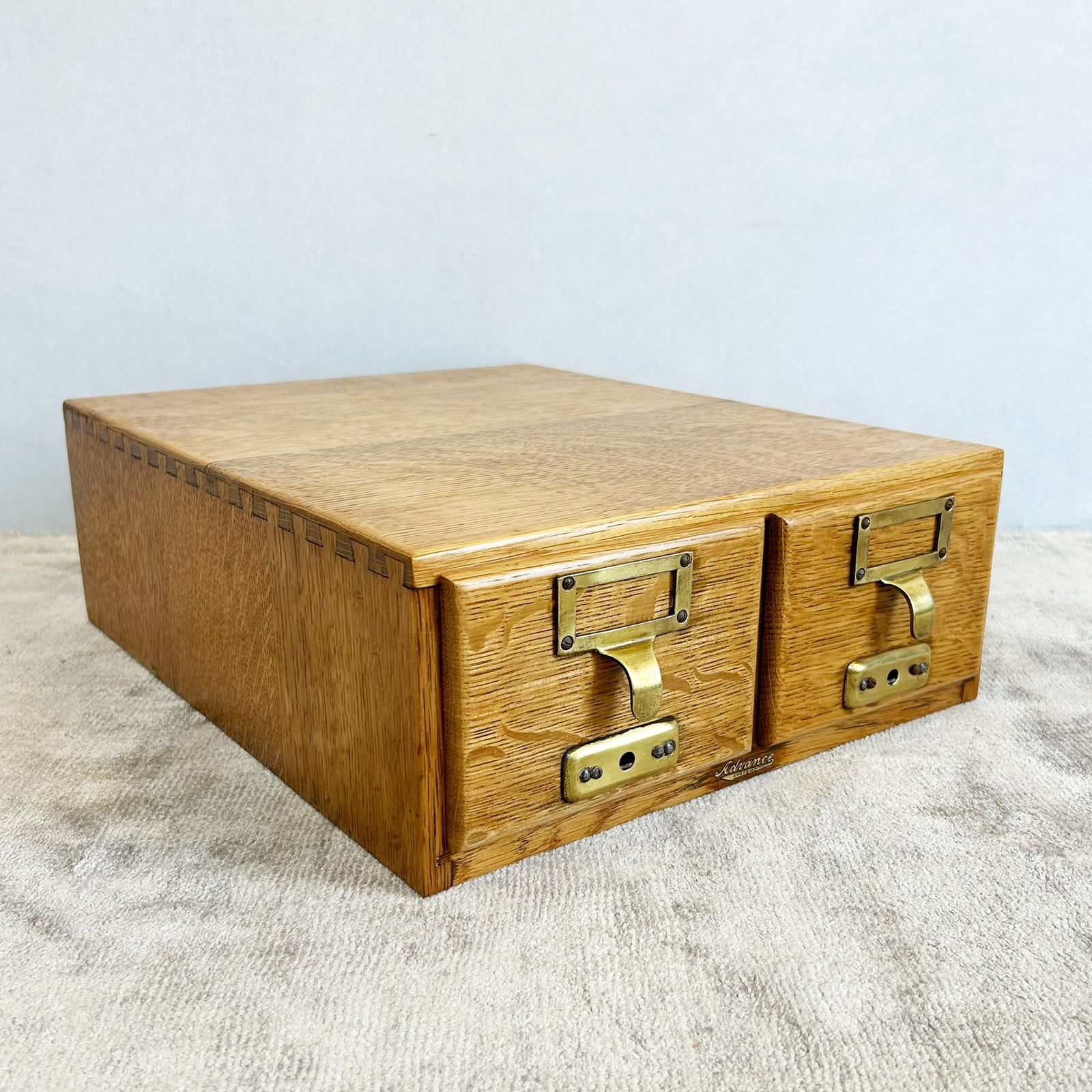 Oak Index Card Cabinet With Two Drawers