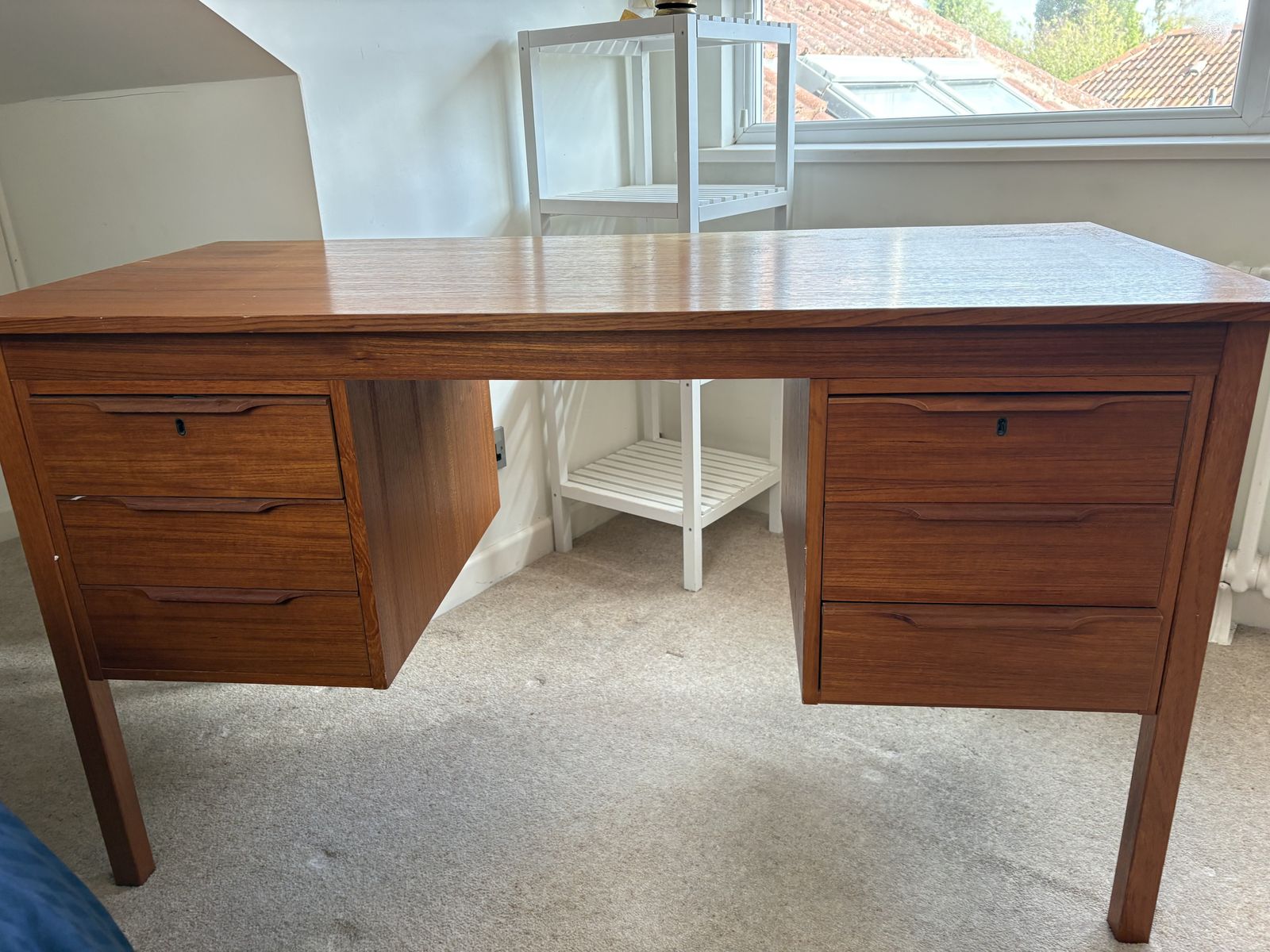 Mid Century Danish Teak Desk By Bent Silberg Mobler – 6 Drawers, Lock & Key