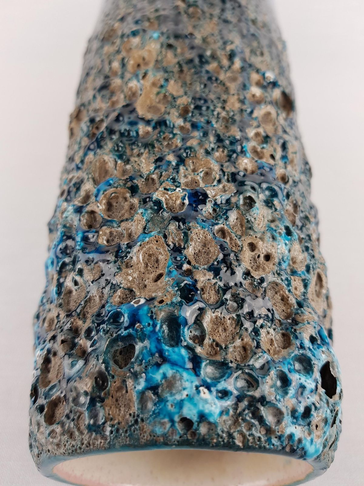 Vintage Otto Keramik Glossy Turquoise Blue With Greyish Black Fat Lava Glaze Vase West German Pottery 1960 70s photo vintage