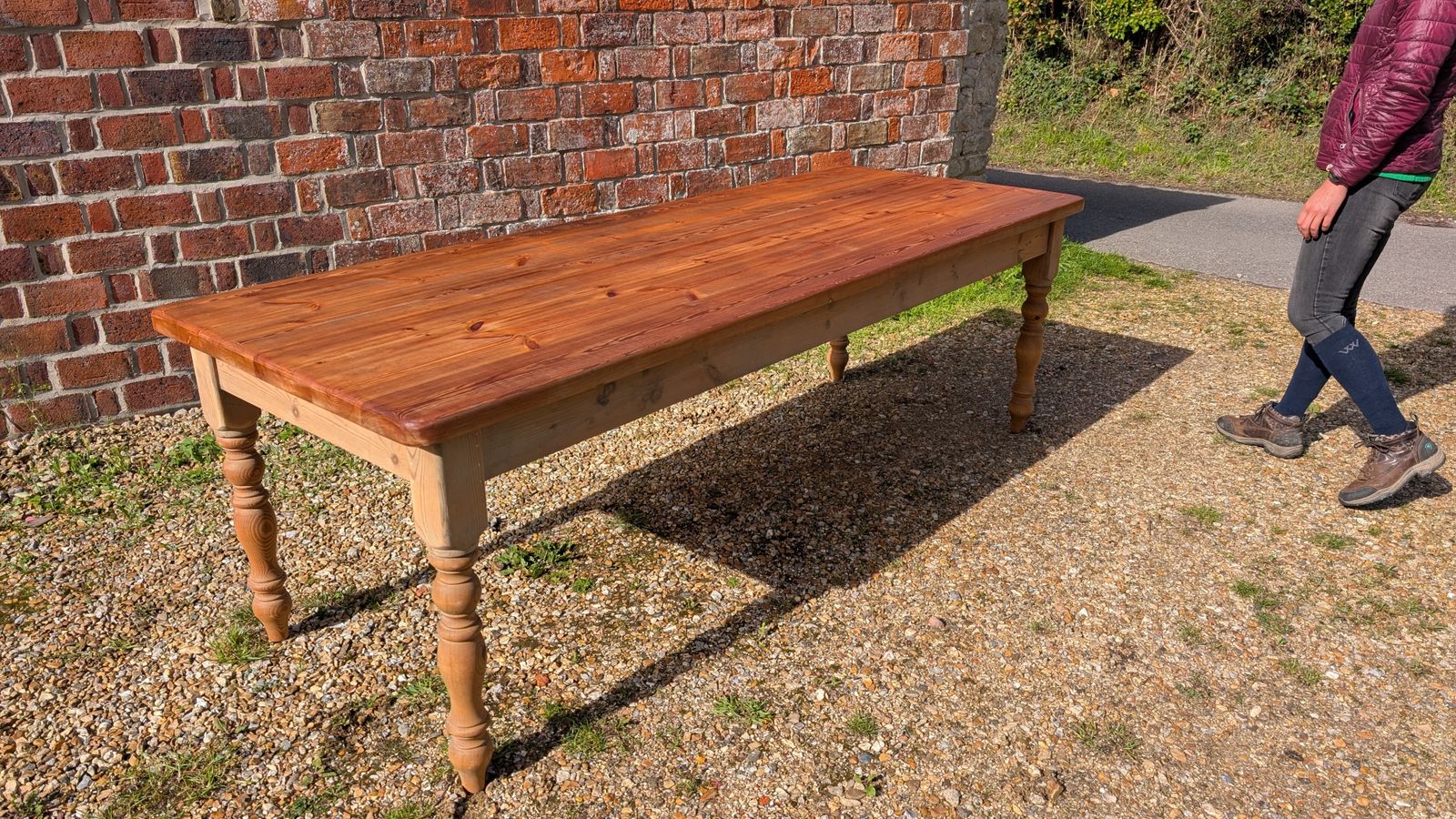 Large Solid Pine Farmhouse Dining Table With Turned Legs And Rustic Charm. Seats 10. A Timeless Statement For Country Or Modern Interiors.