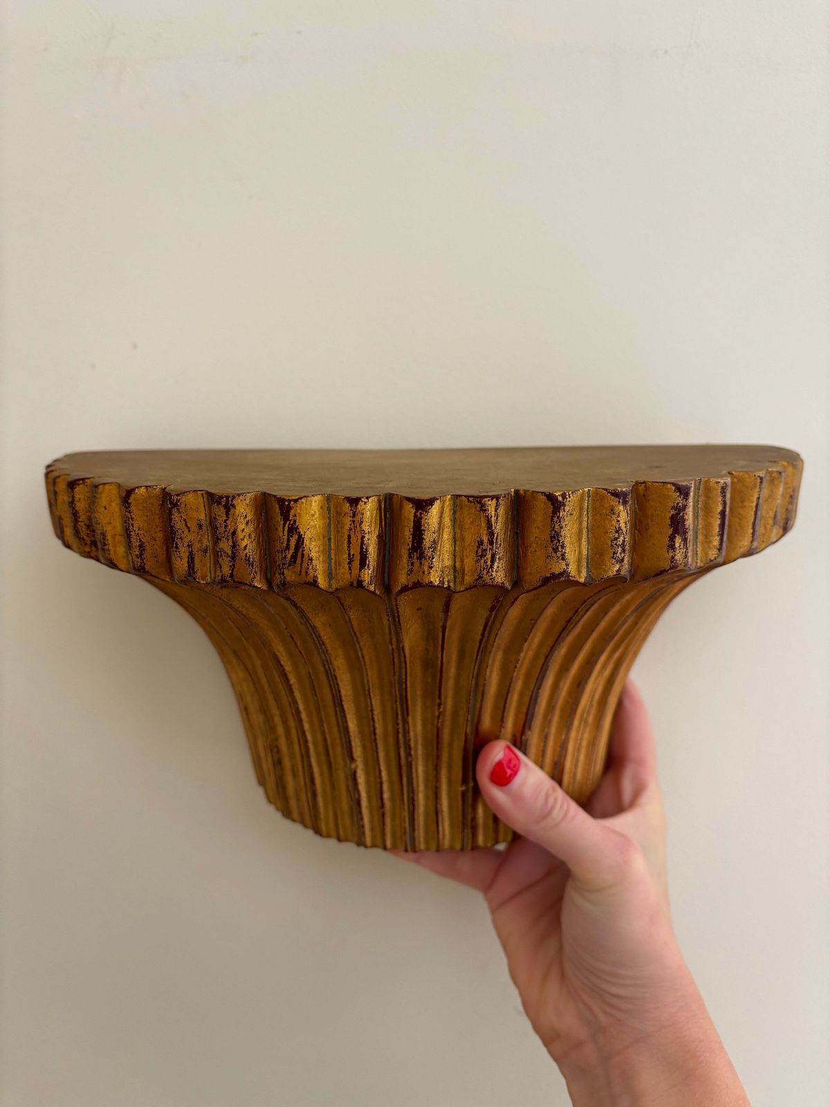 Pair Of Ridged Gilt Wall Shelves photo for sale