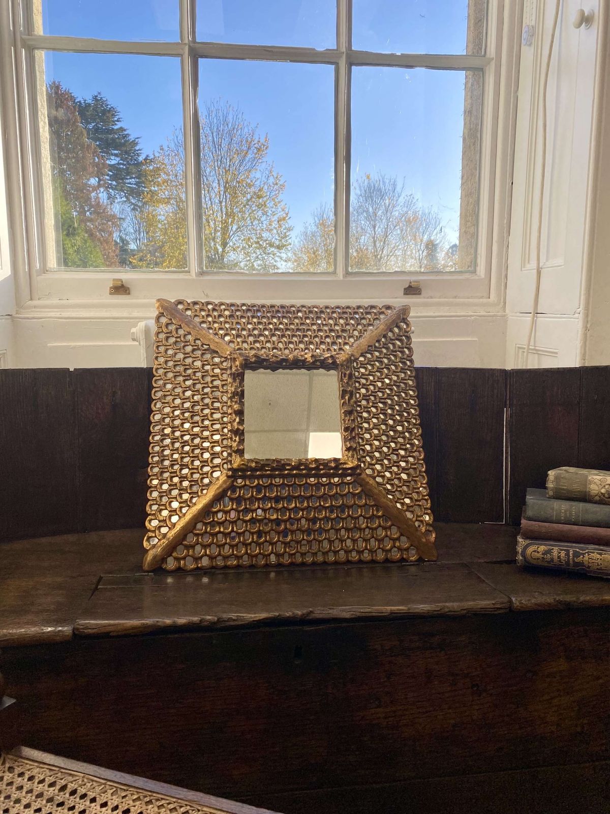 Home Decor Spanish Colonial Gilt Carved Wood Mirror With Mosaic Mirror Inlays photo