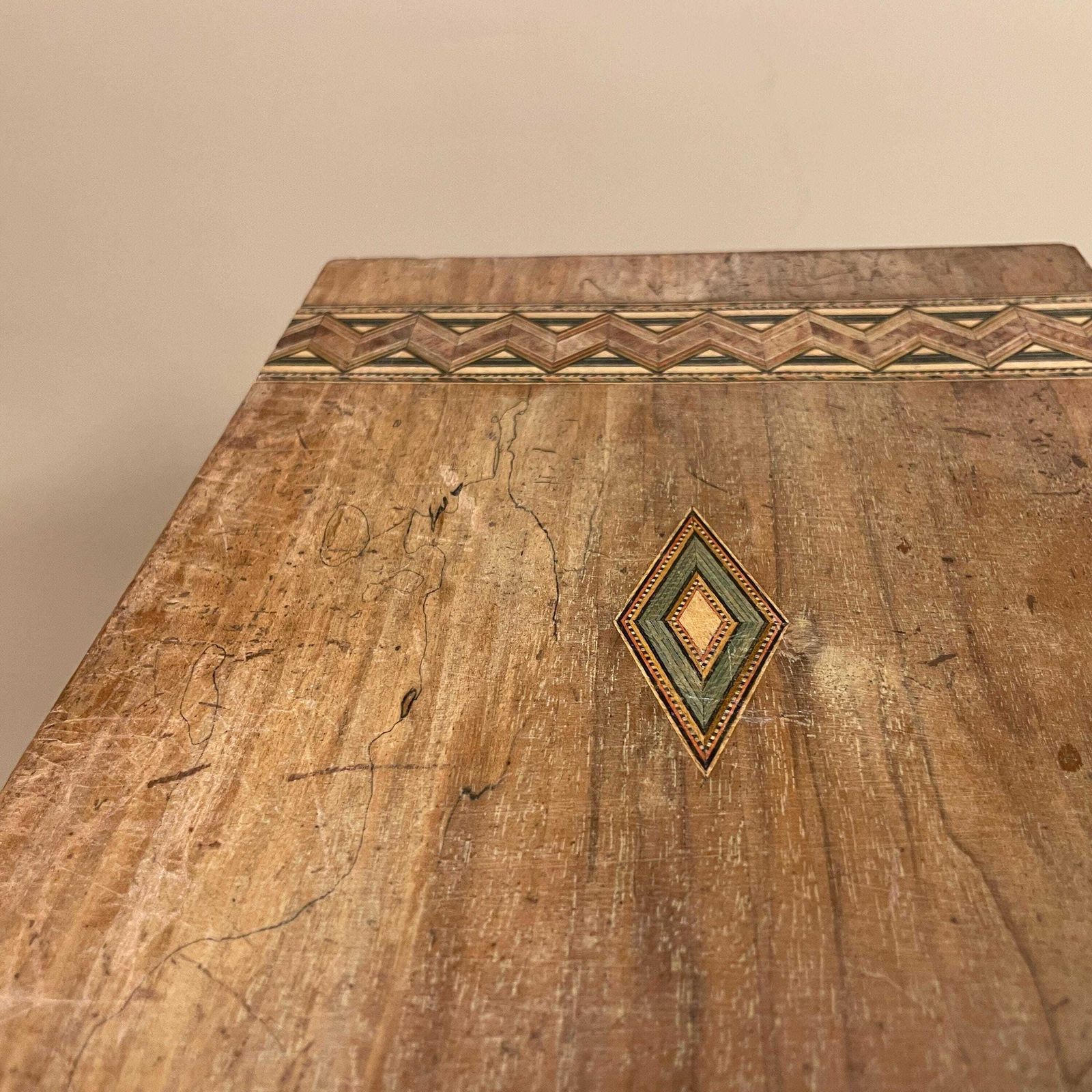 Antique Inlaid Marquetry Box Wooden Writing Box Anglo Indian Desk Jewellery Trinket Storage Chest Handcrafted Intricate Blue Velvet Lining photo vinterior