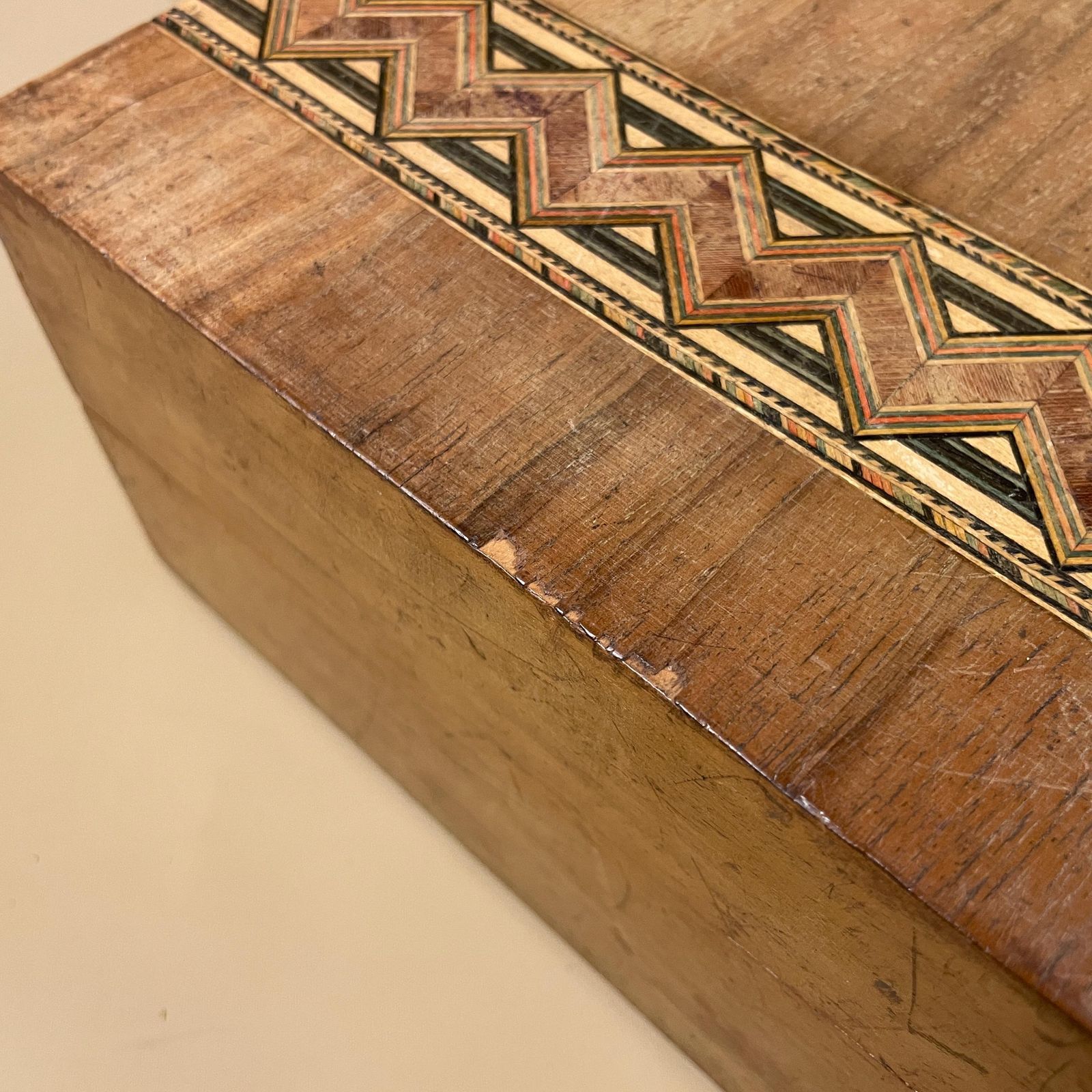 Antique Inlaid Marquetry Box Wooden Writing Box Anglo Indian Desk Jewellery Trinket Storage Chest Handcrafted Intricate Blue Velvet Lining photo buy