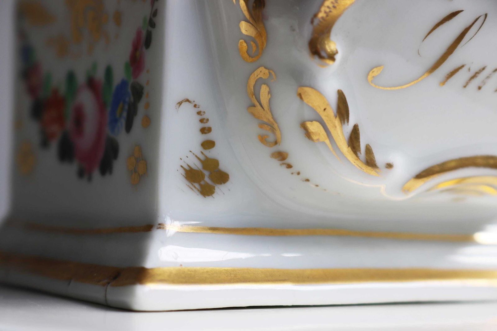 Antique French Porcelaine De Paris Inkwell | Hand Painted Old Paris Inkstand Ca. 1880 photo vinterior