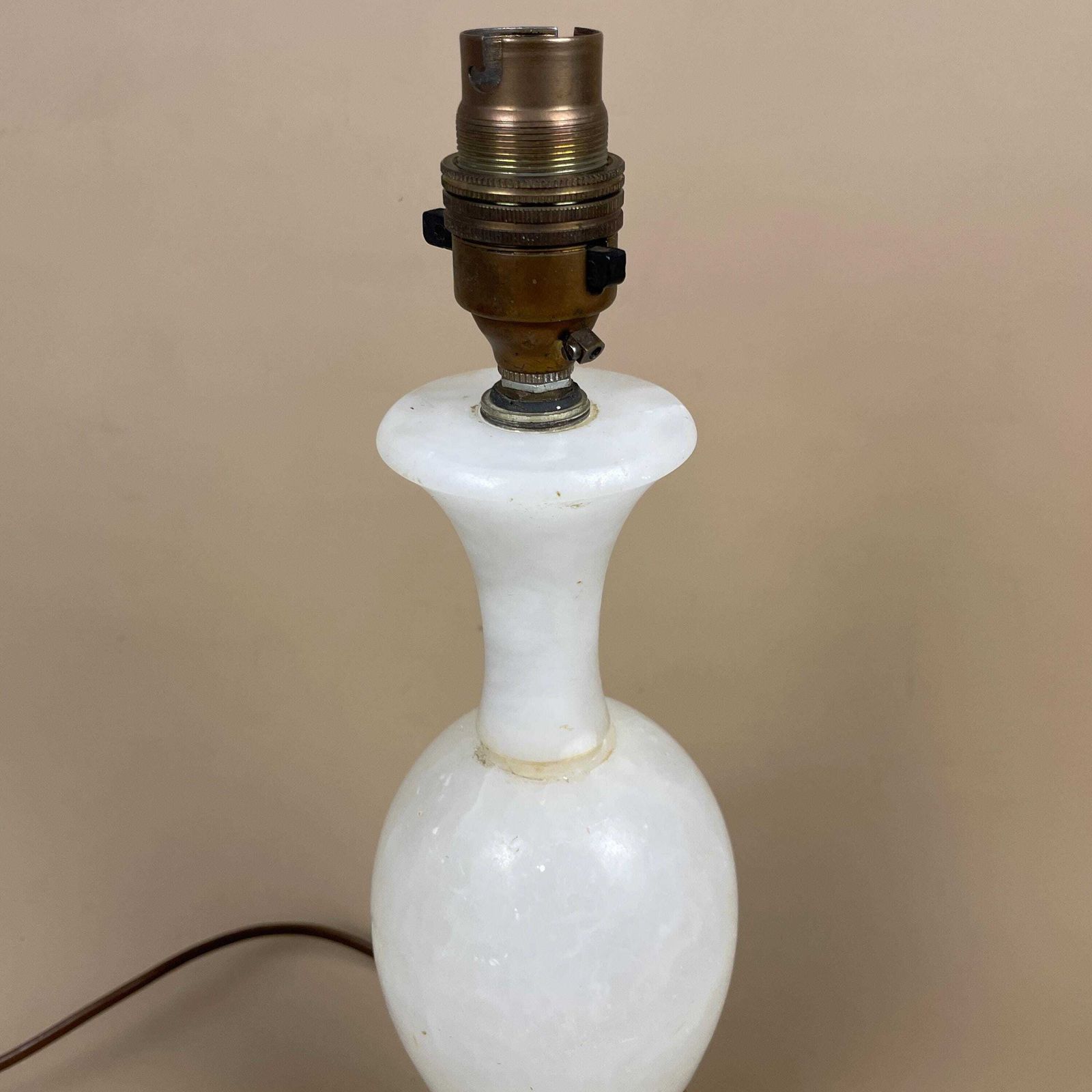 Antique Onyx Marble Lamp Light Brass Metal Gold Fish Ornate Vintage Round Base Feet Marbled Off White Natural Classic Koi Carp Oriental photo for sale