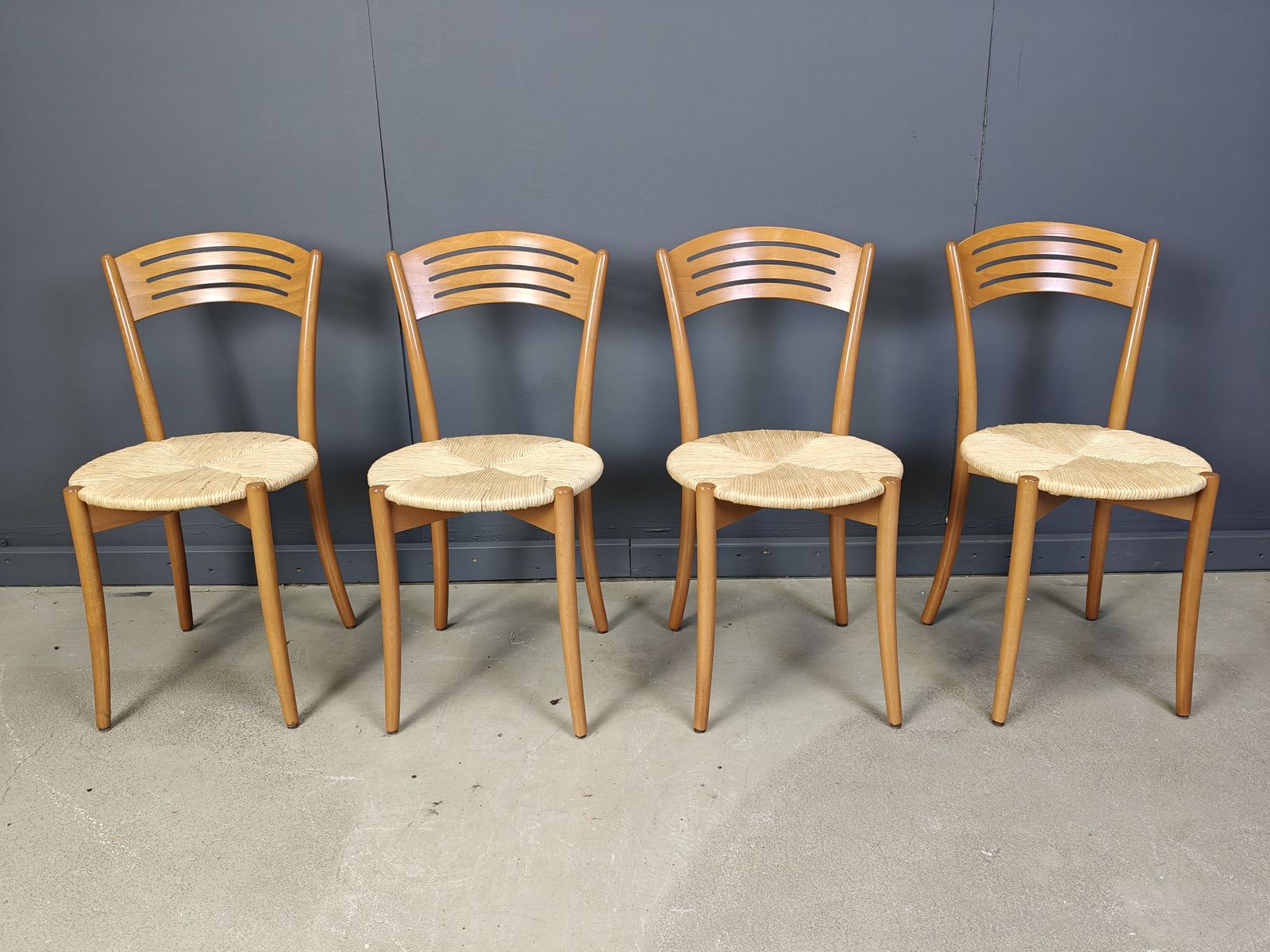 Vintage Italian Bistro And Papercord Dining Chairs, 1980s photo vinterior