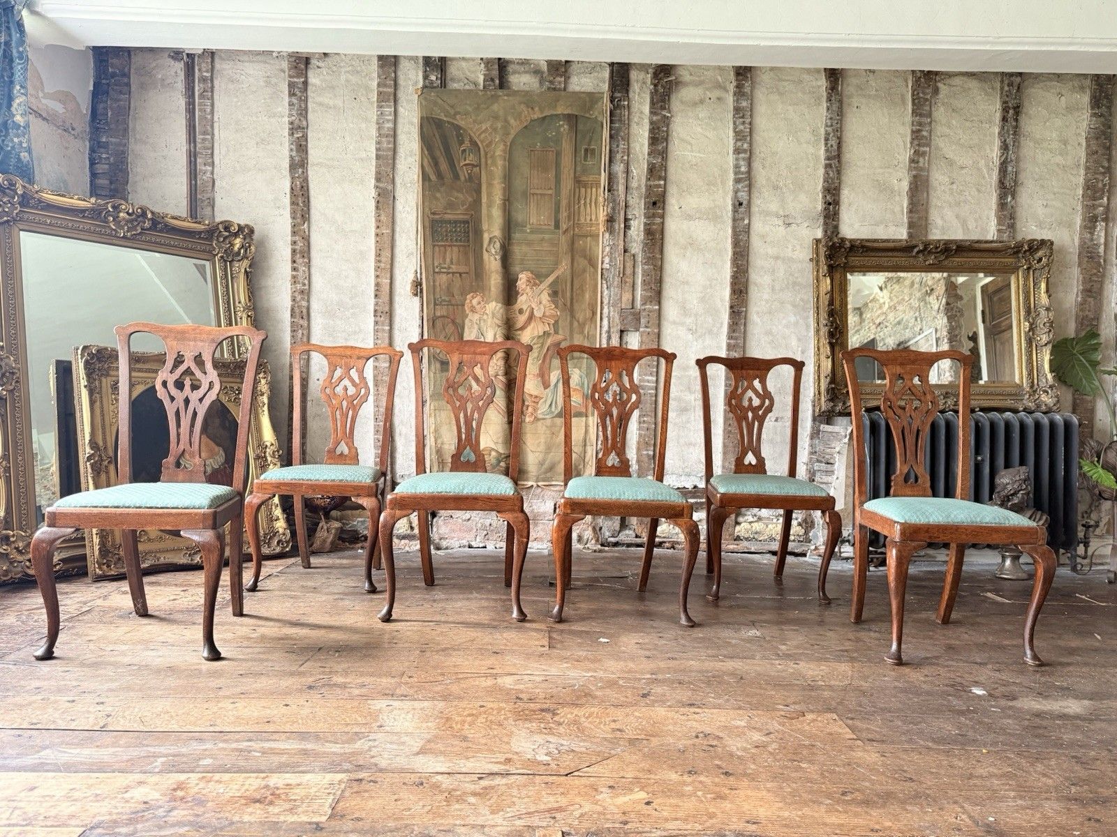 Set Of 6 Antique Chippendale Style  Drp In Seats Dining Chairs Circa 1800's photo furniture