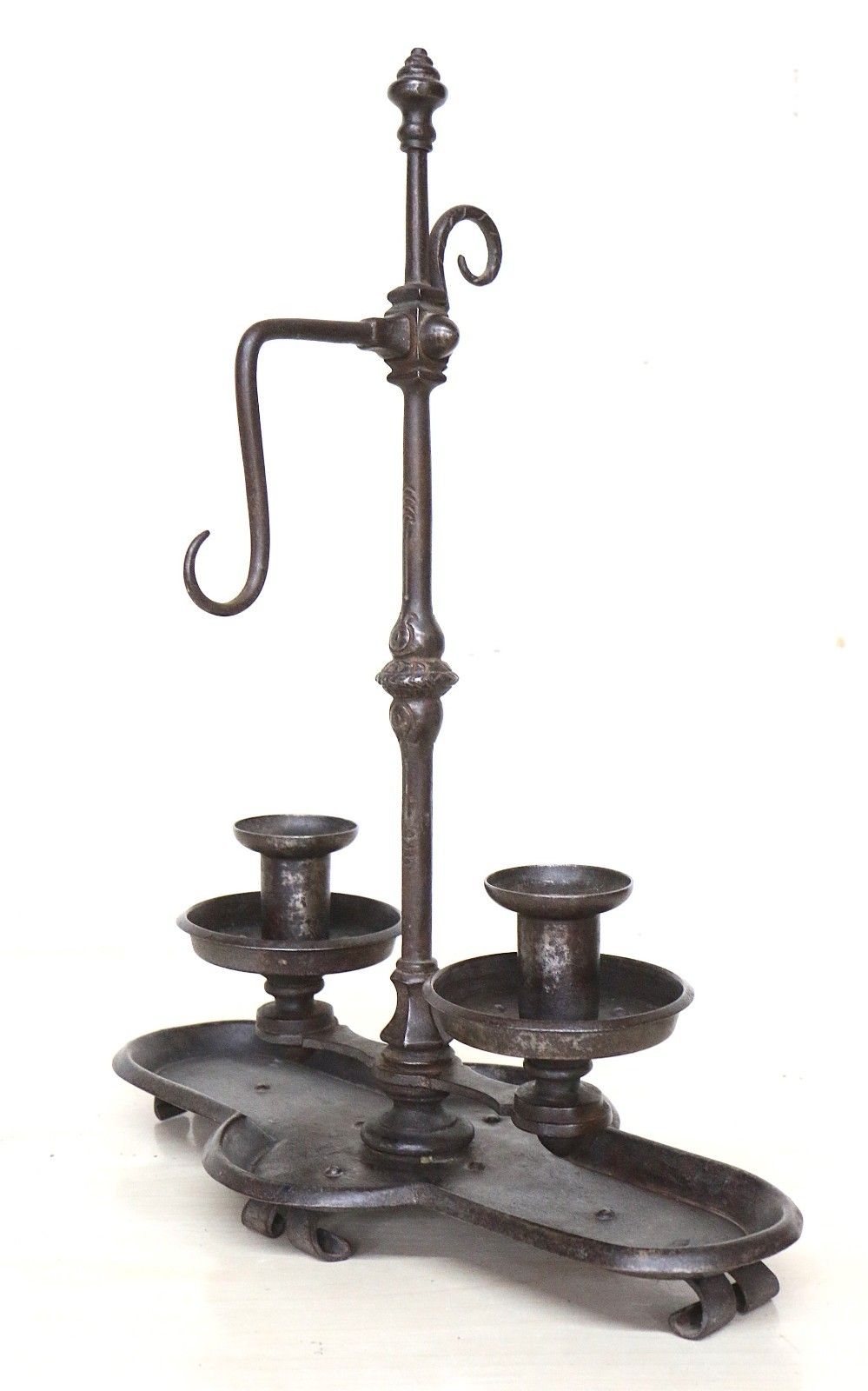 A 19th Century Wrought Iron Double Candle Holder Candlestick English Early 19th