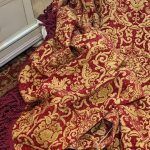Gold And Terracotta Damask Tape Top Second Hand Curtains With Fringing W447 D236 photo for sale