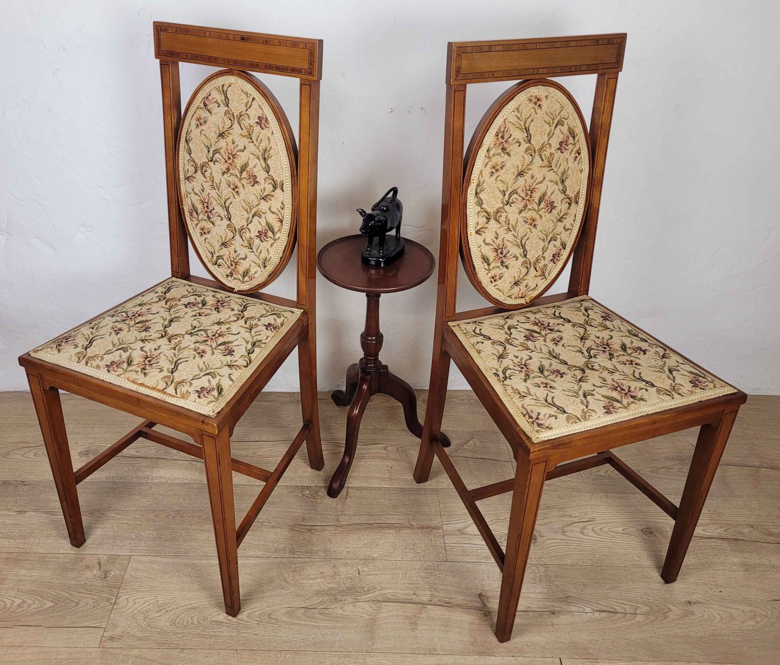 Edwardian Bedroom Chairs Oval Back Crossband Floral Upholstery Postage Available photo furniture