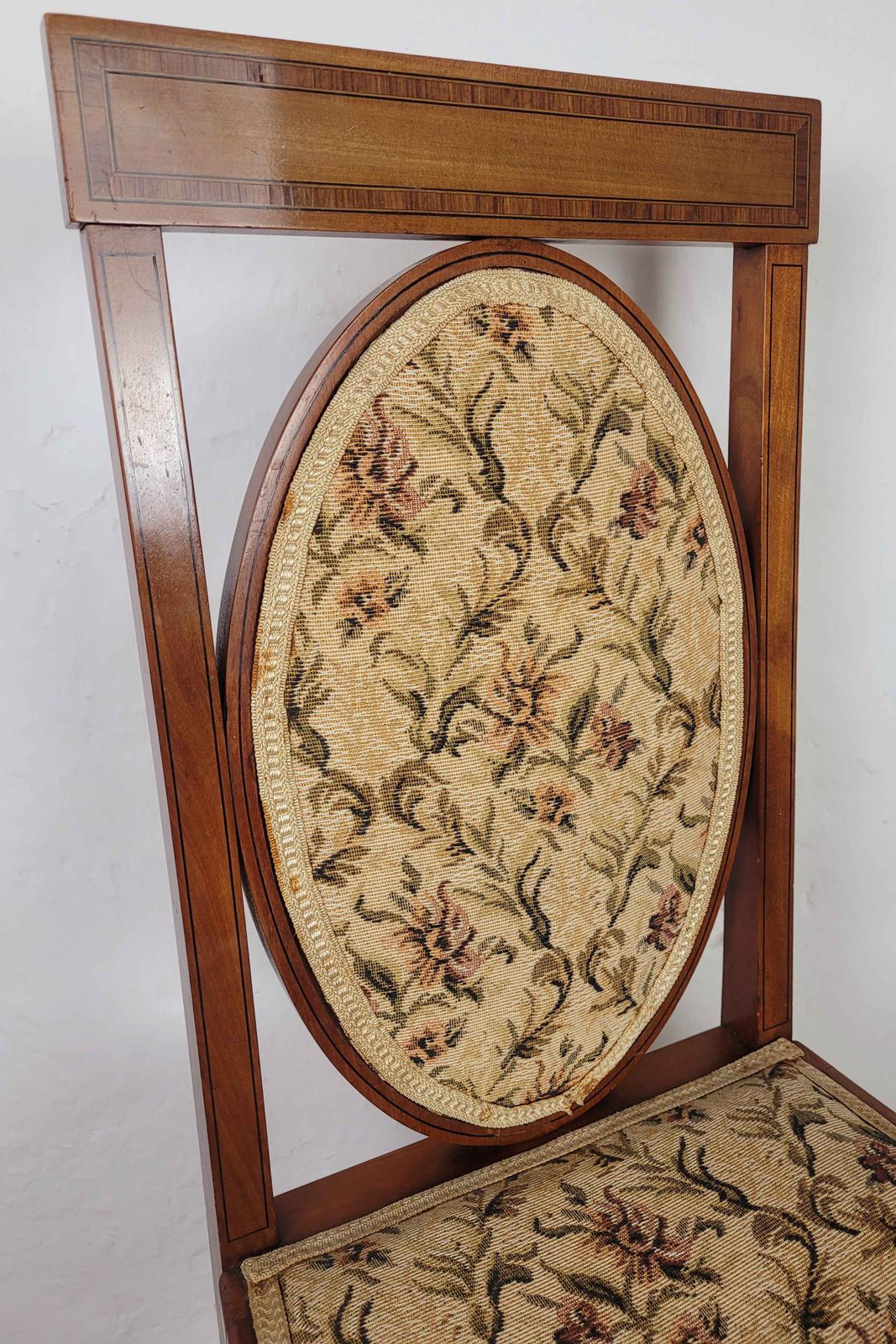 Edwardian Bedroom Chairs Oval Back Crossband Floral Upholstery Postage Available photo vinterior