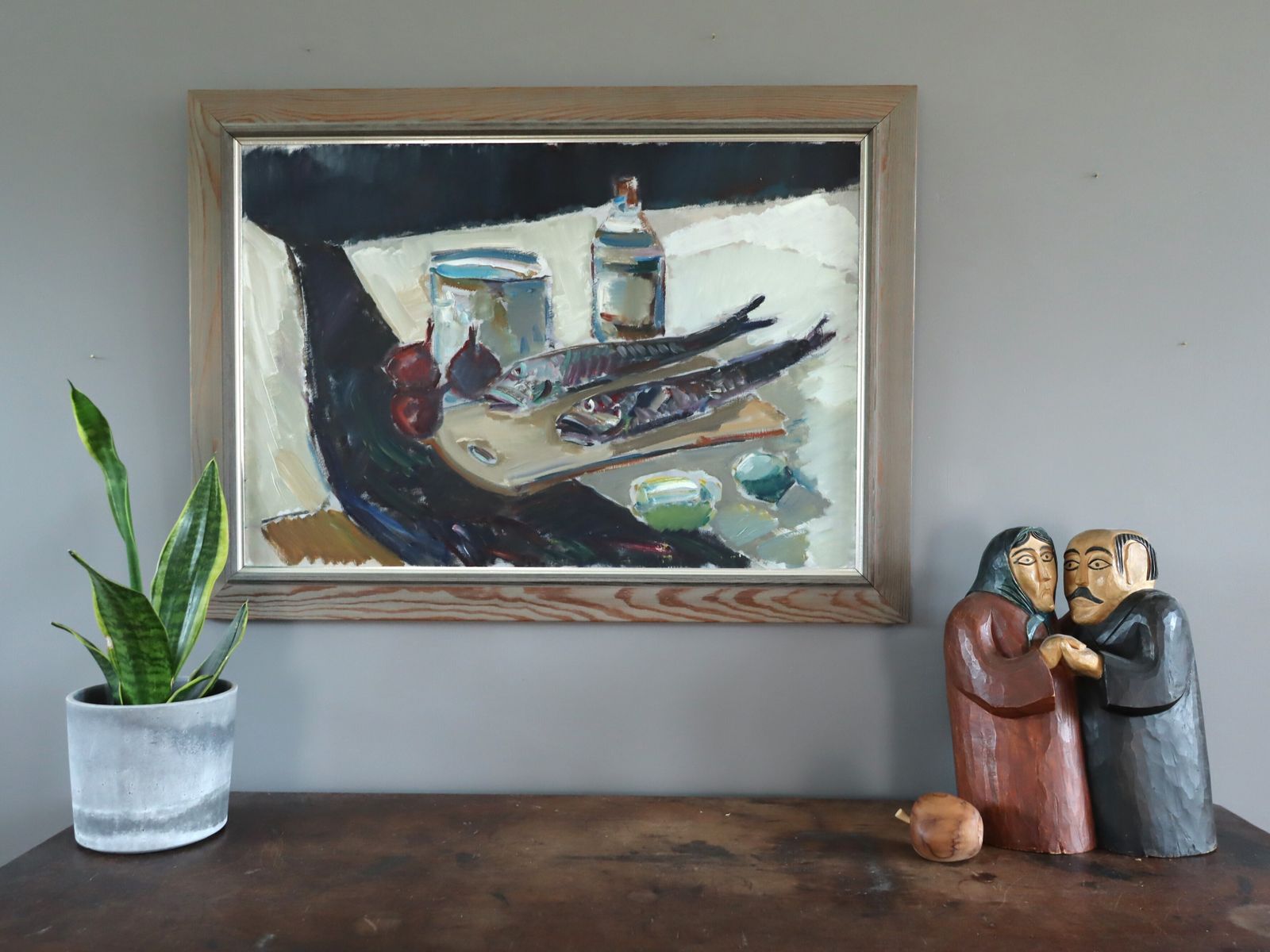 Tabletop Still Life With Fish Oil Painting photo furniture