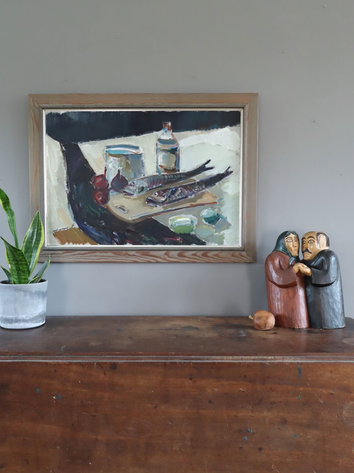 Tabletop Still Life With Fish Oil Painting photo for sale