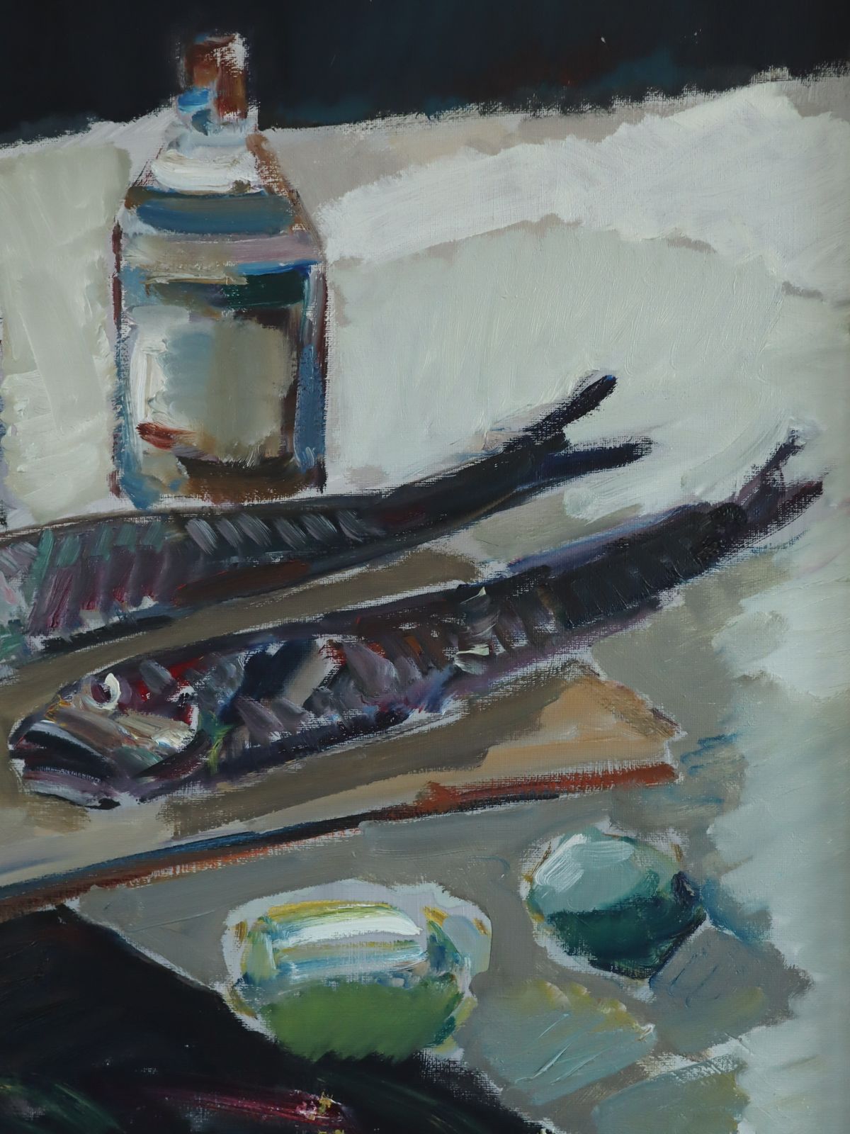Art Tabletop Still Life With Fish Oil Painting photo