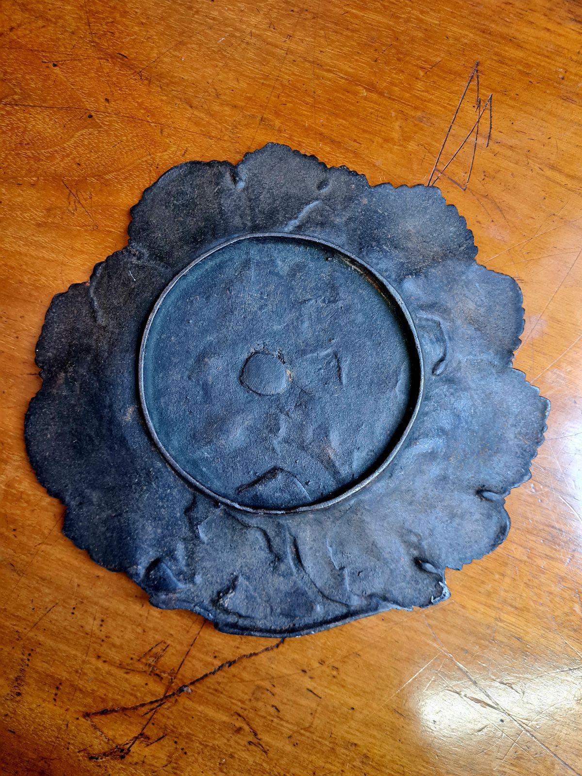 Pair Of Antique Early 20th Century Decorative Foliate Cast Metal Dishes photo for sale
