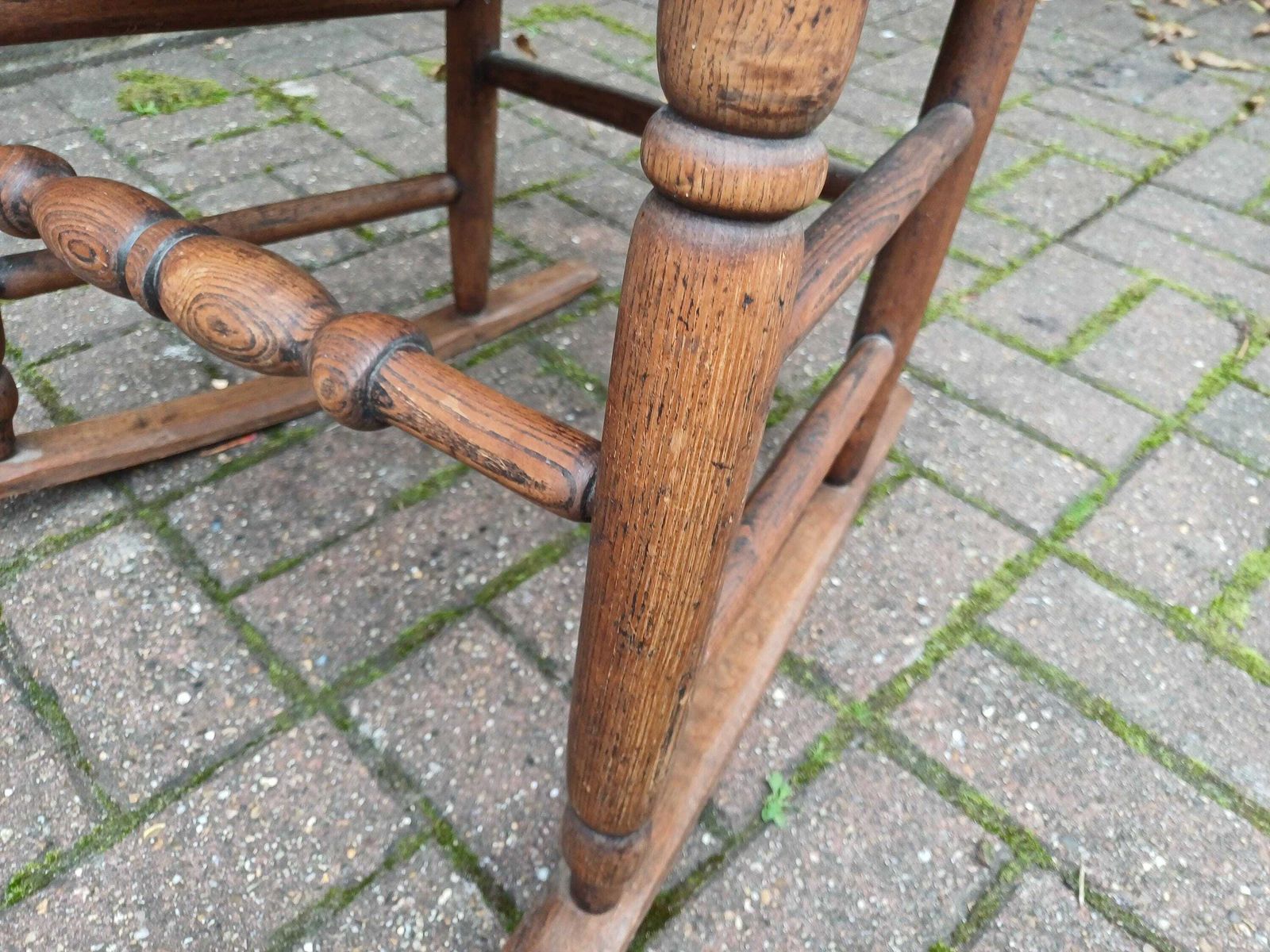 Antique Ladder Back Rocking Chair With Rush Seat | Early 1900s Elm Rocker | Country Farmhouse Chair | Rustic English Heritage photo furniture