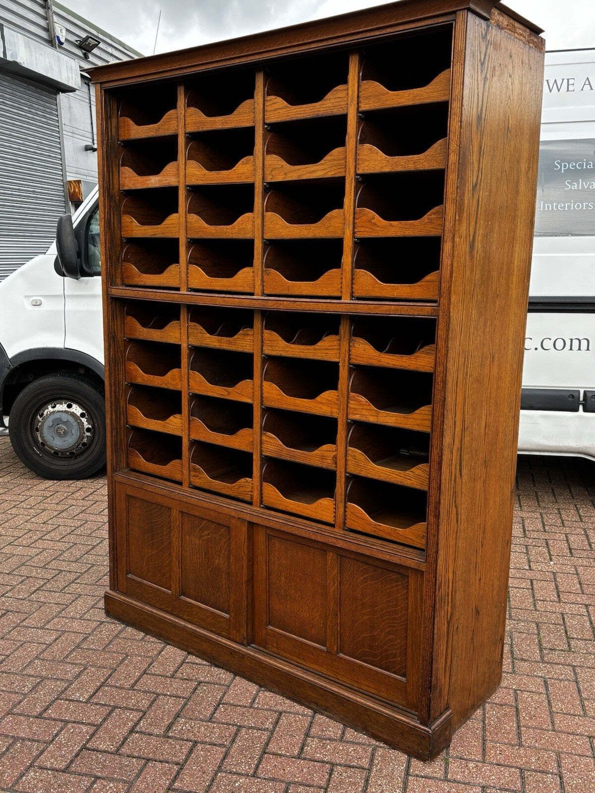 Edwardian Oak Haberdashery Cabinet With 32 Pull Out Drawers. Cupboards Below. photo furniture