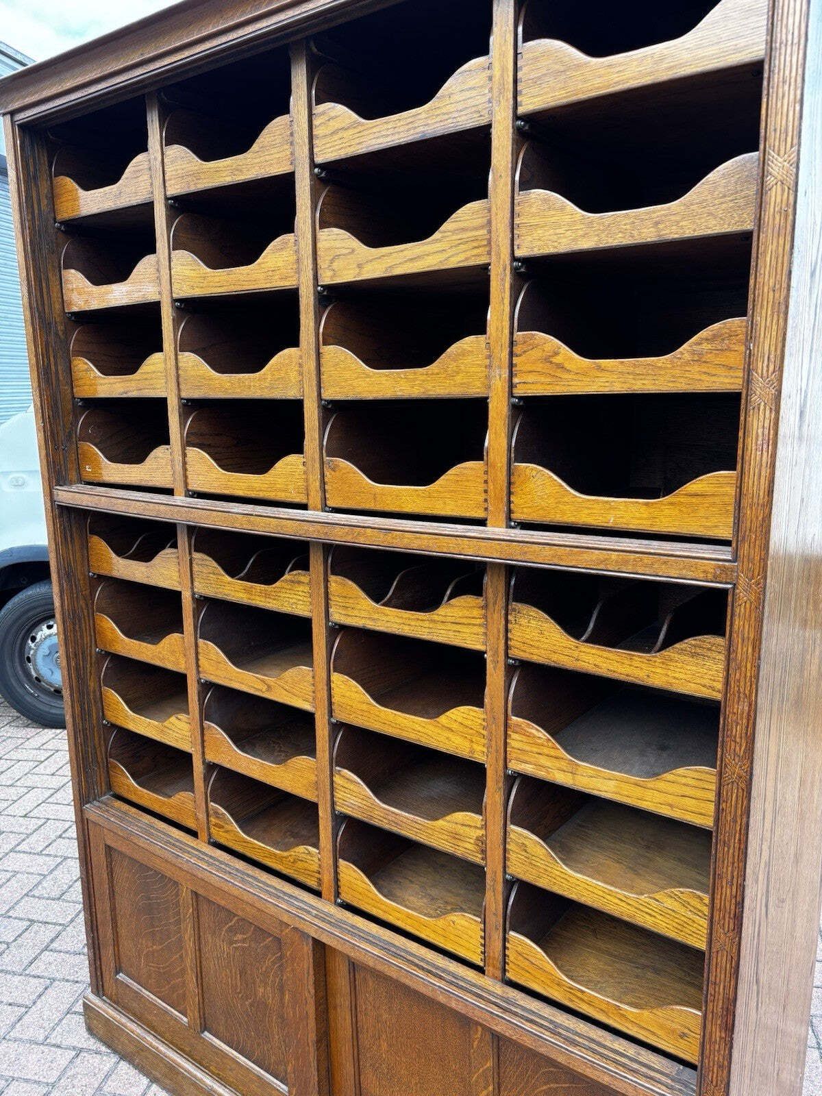 Edwardian Oak Haberdashery Cabinet With 32 Pull Out Drawers. Cupboards Below. photo Furniture