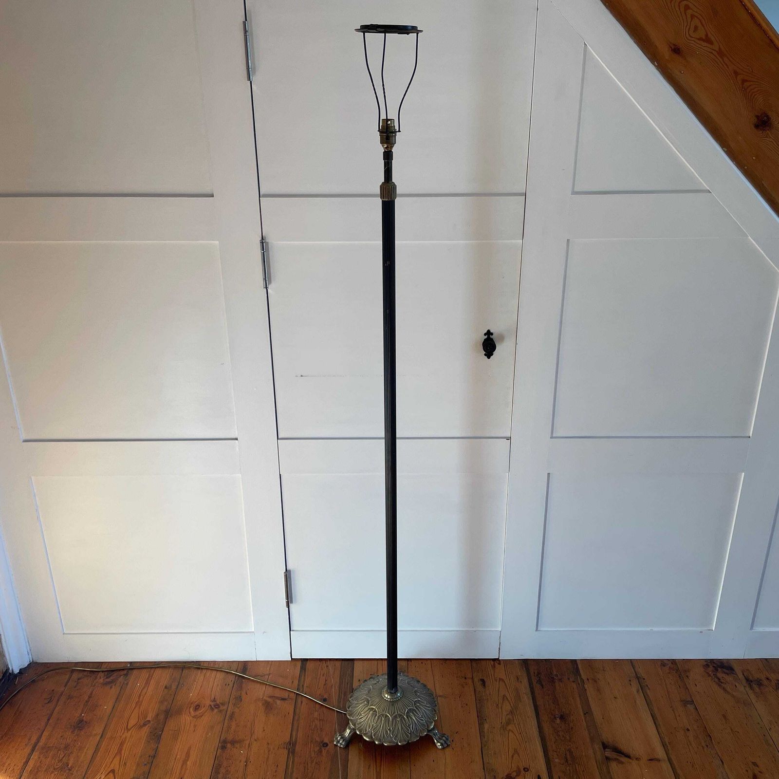 Vintage Brass Floor Lamp Claw Foot Base Black Column Hollywood Regency Style Mid Century Lighting Elegant Home Decor Freestanding photo buy