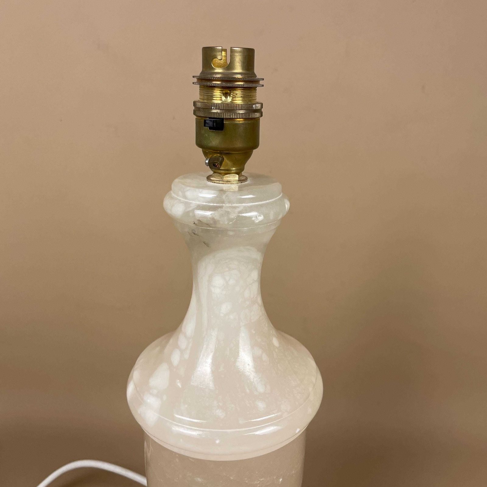 Antique Onyx Marble Lamp Light Cream Gold Brass Top Bedside Side Table Desk Marbled Patterned Vintage Downton Stone Heavy Classic Natural photo for sale