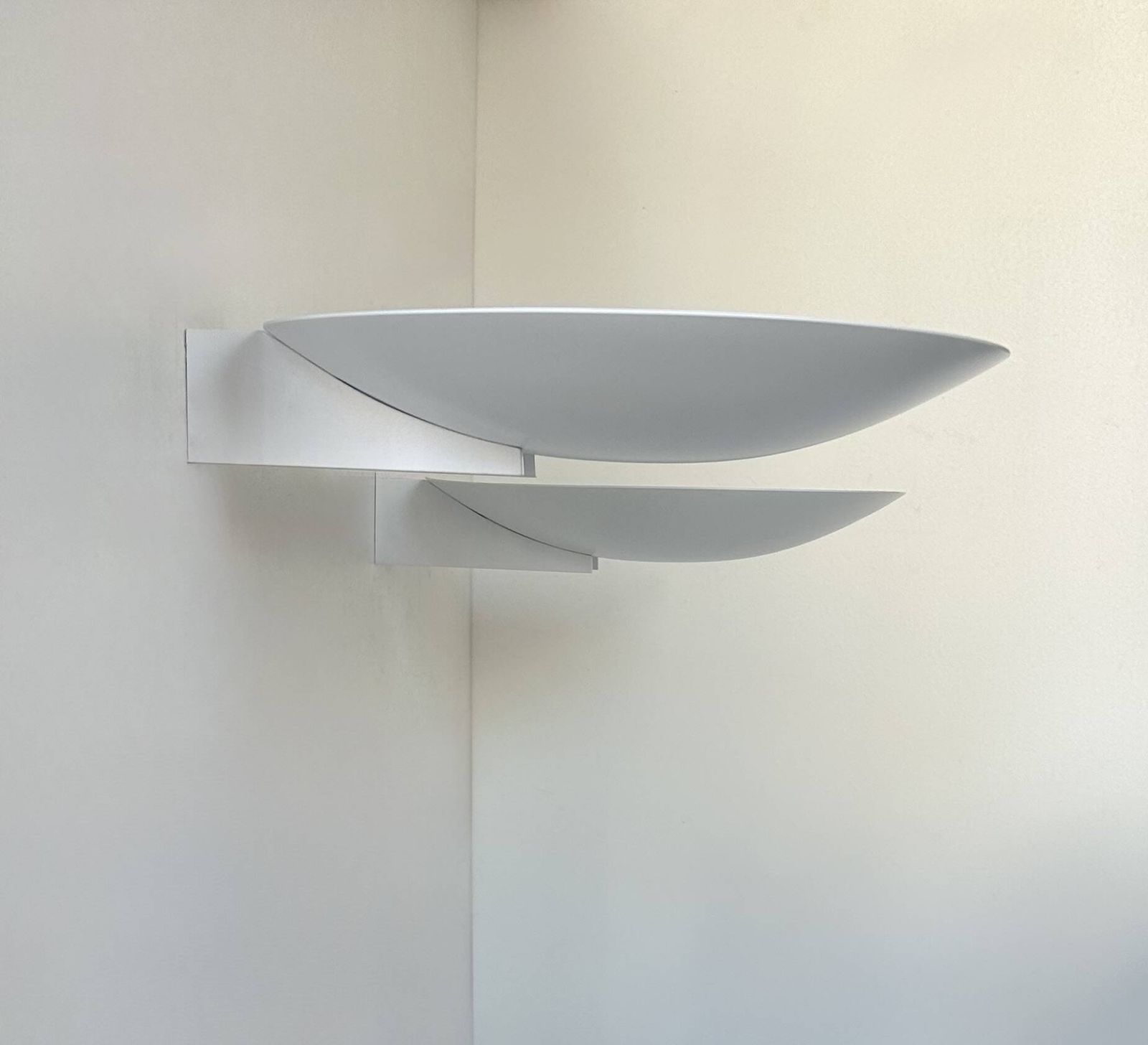 Pair Of Vintage Modernist Disderot Wall Lights In White Lacquered Metal, France, photo vintage