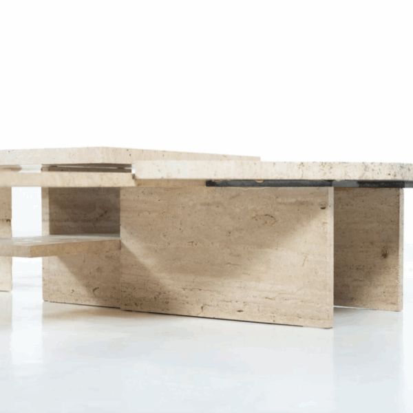 Large Asymmetrical Coffee Table Attributed To Willy Ballez, Travertine, 1970s photo Furniture