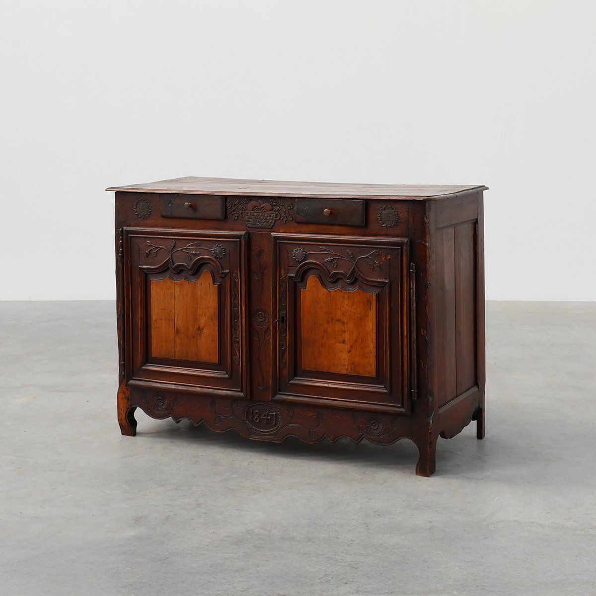French Provincial Carved Cabinet With Great Patina, 1841