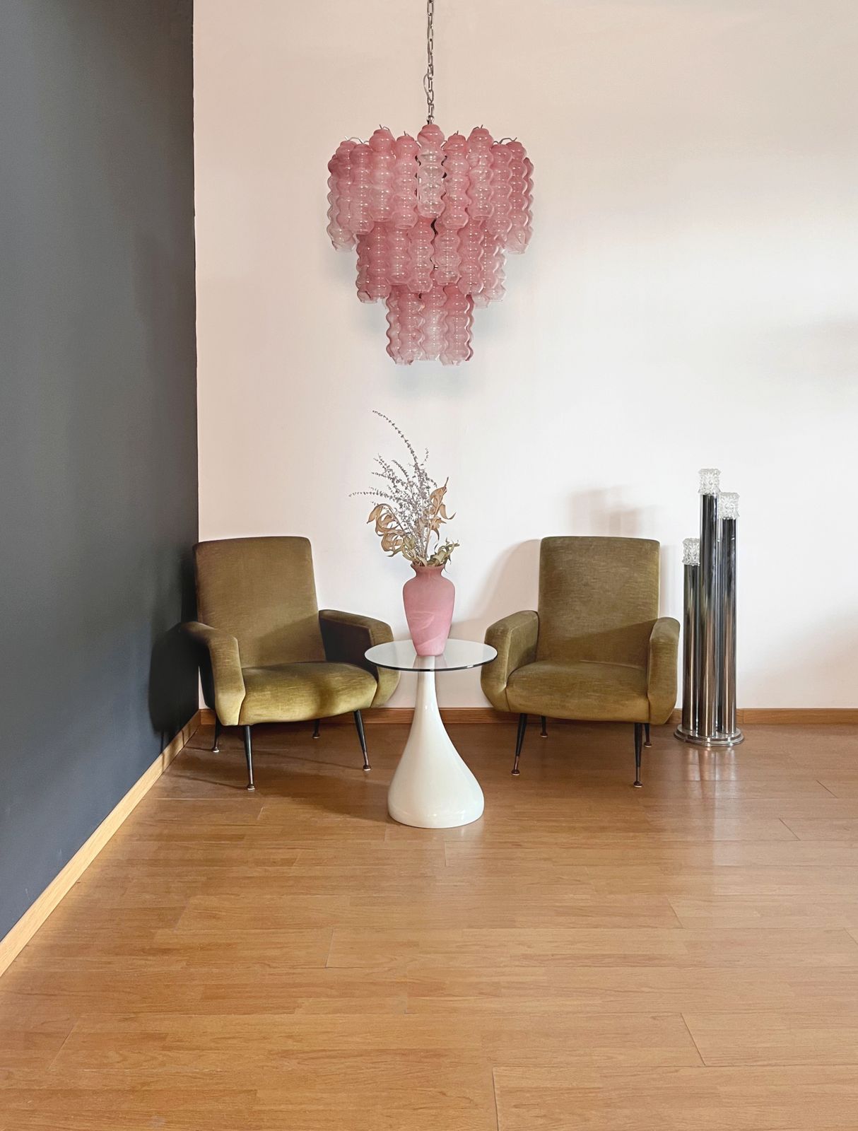 1400.0 Large Three Tier Murano Glass Tube Chandelier   Pink Albaster photo