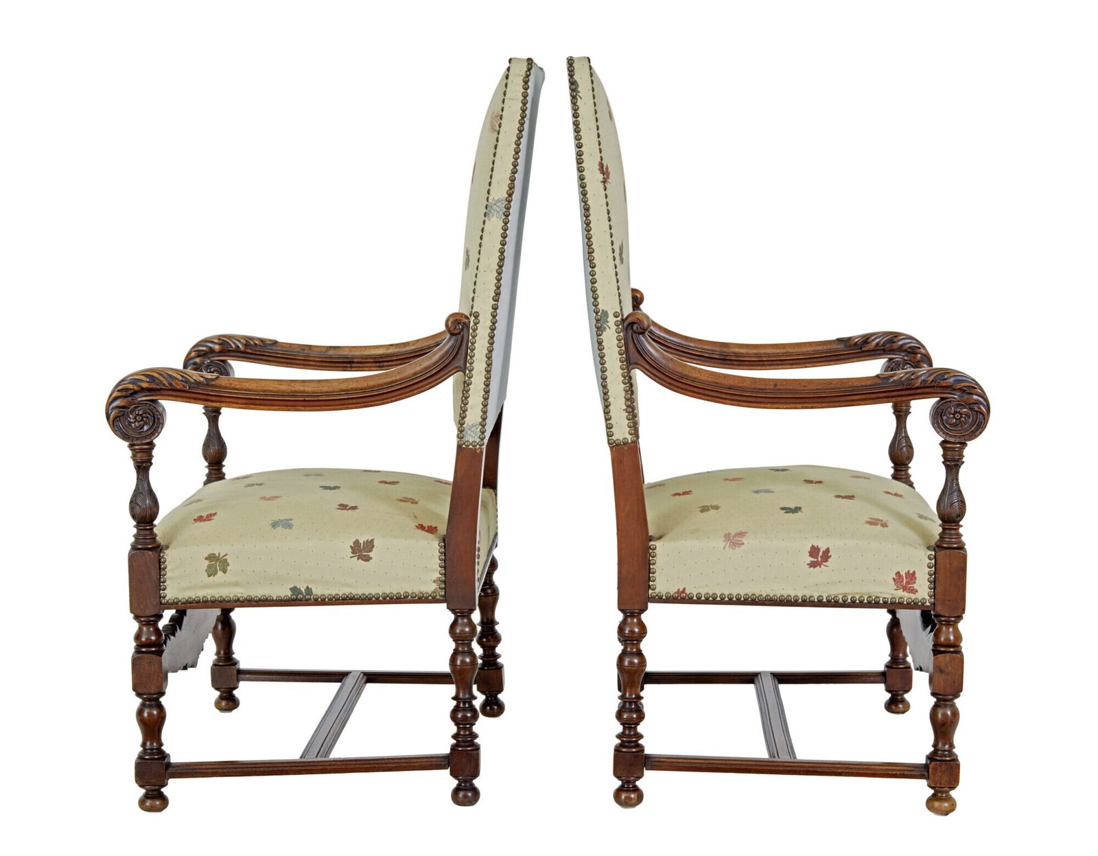 Pair Of 19th Century French Carved Walnut Armchairs photo vintage