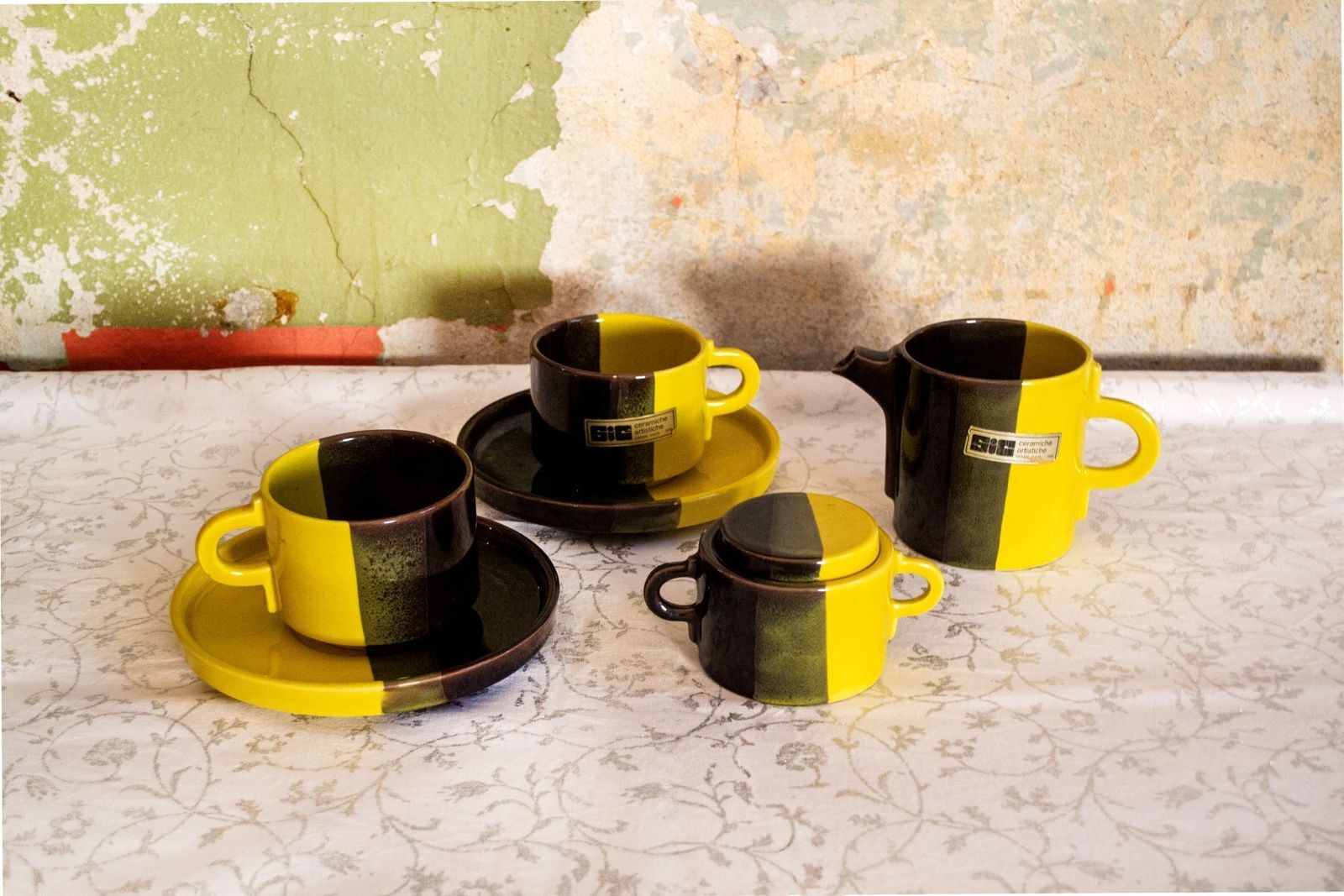 Keramisch Koffieservies Van Sic Ceramiche Artistiche, Jaren 1970, Set Van 4