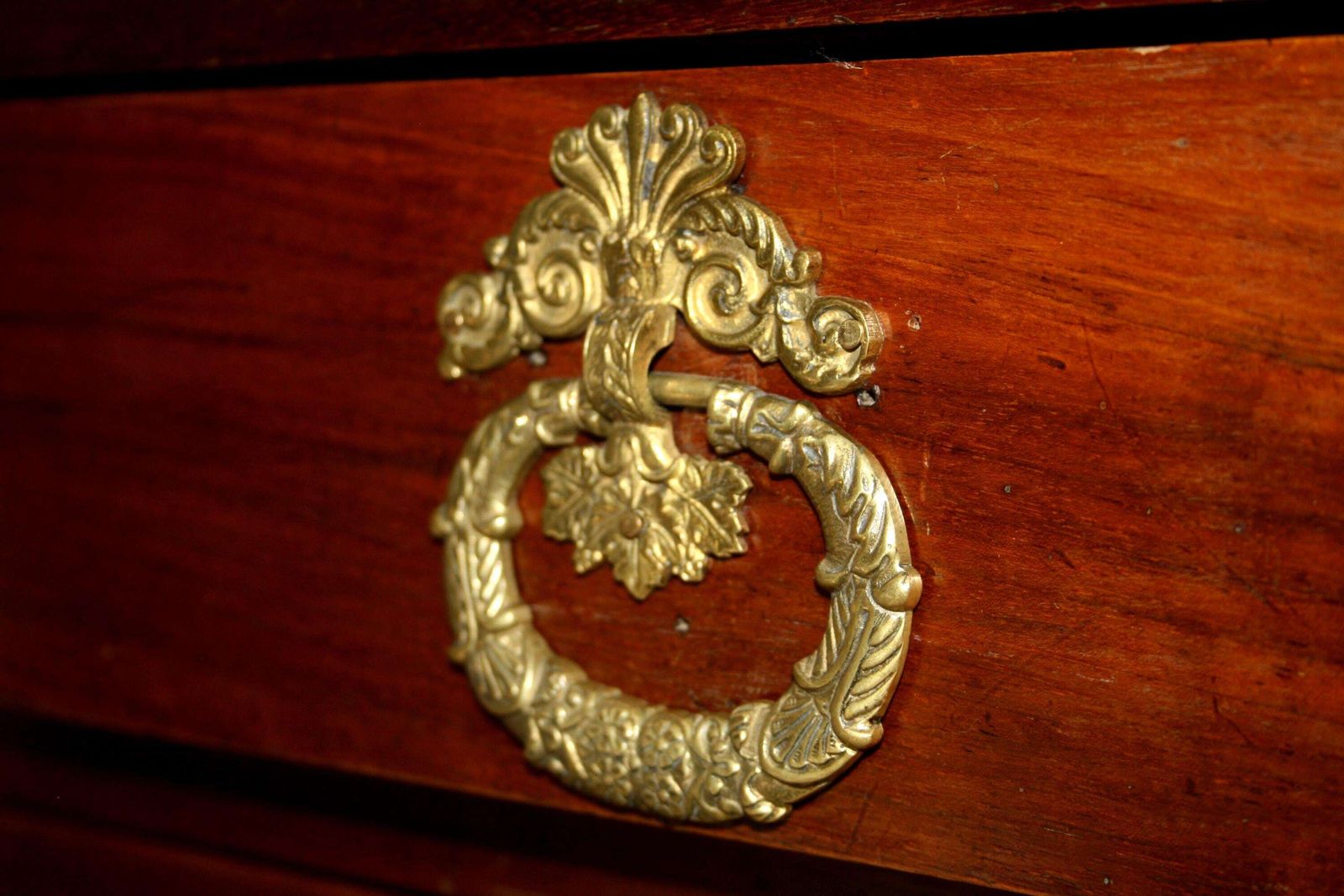 Empire Chest Of Drawers In Walnut With Bronze Details, 19th Century, Italy photo vintage