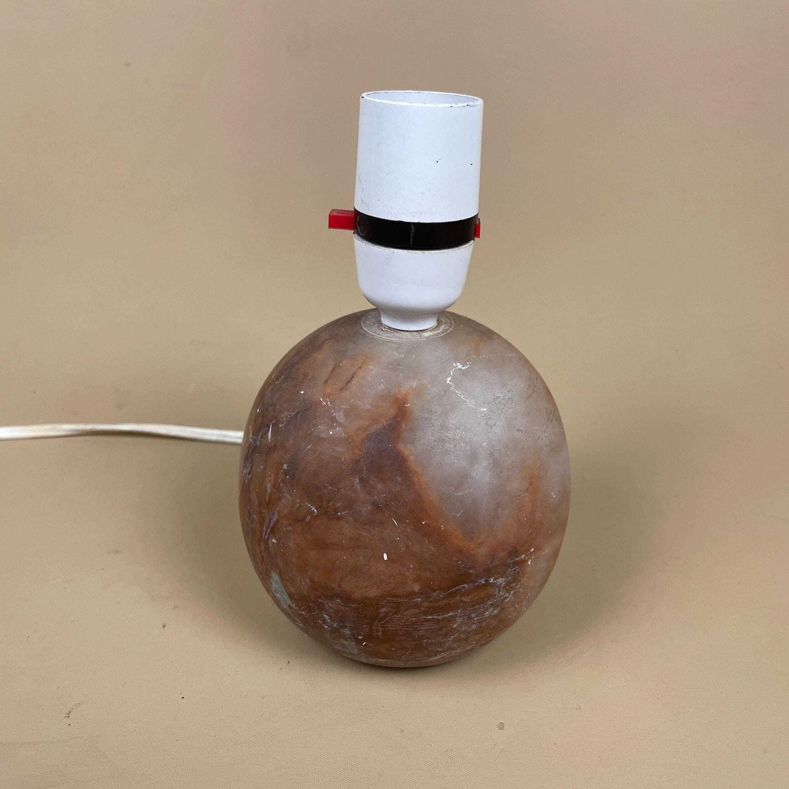Antique Marble Lamp Light Bedside Side Table Desk Marbled Patterned Vintage Downton Stone Heavy Classic Natural Pink Small Round Ball photo Lighting
