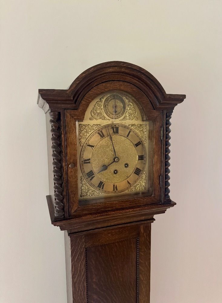 Wonderful Quality Antique Oak Eight Day Chiming Grandmother Clock photo buy