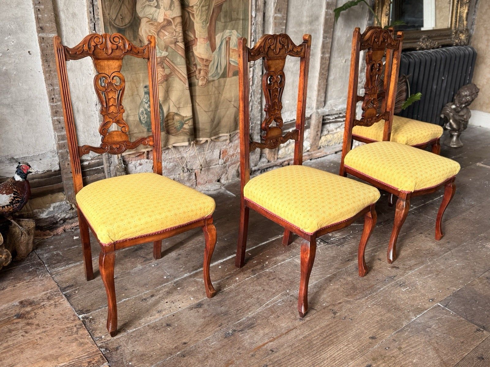 Original Antique Carved Mahogany Dining Side Hall Chairs Sunflower C 1890 X 4 photo 499.0