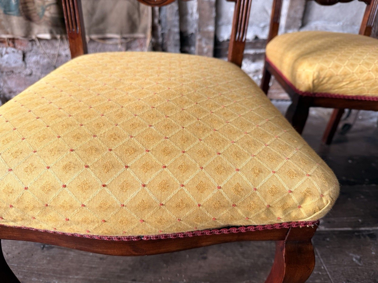 photo furniture Original Antique Carved Mahogany Dining Side Hall Chairs Sunflower C 1890 X 4