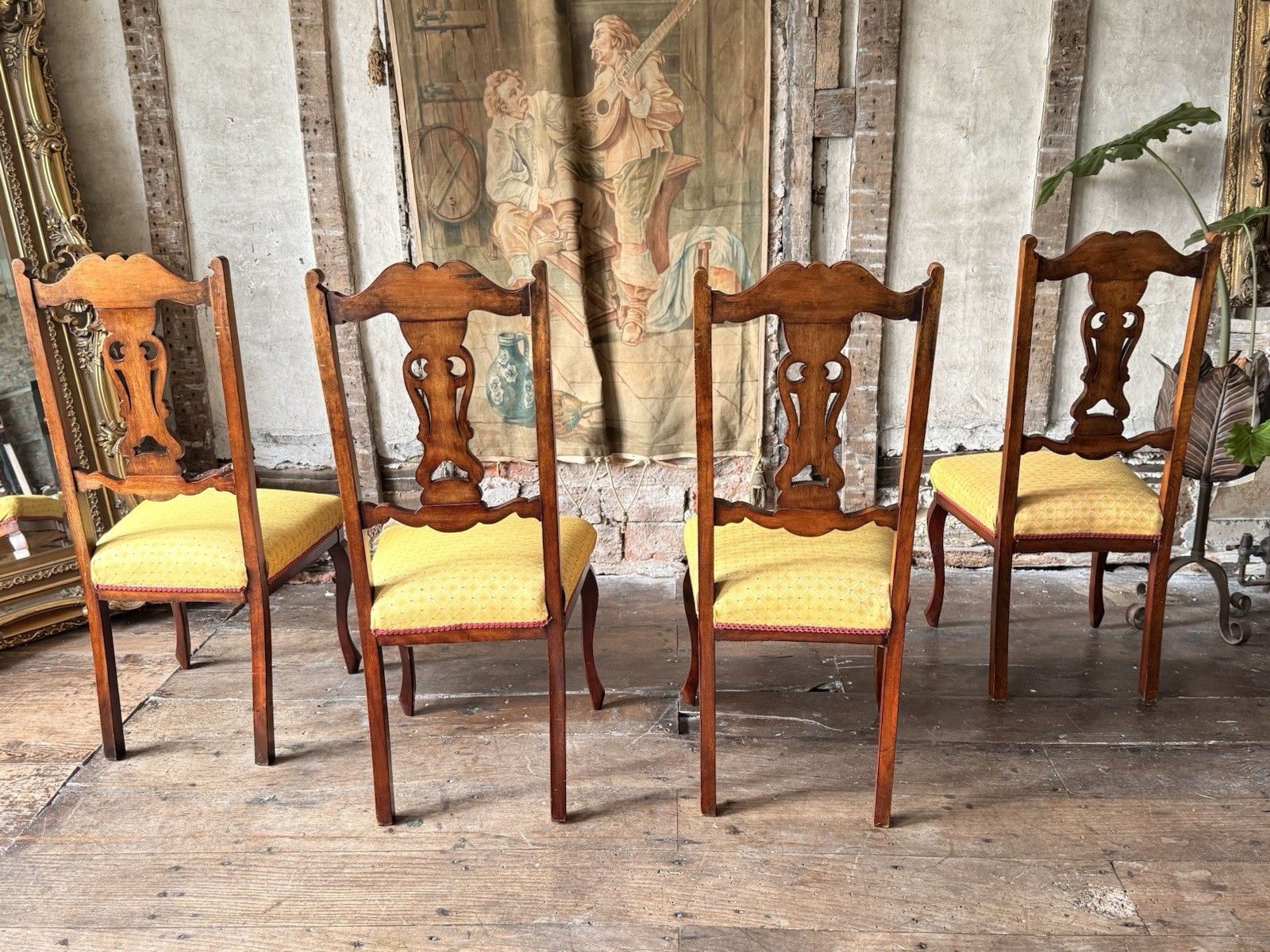 photo vinterior Original Antique Carved Mahogany Dining Side Hall Chairs Sunflower C 1890 X 4