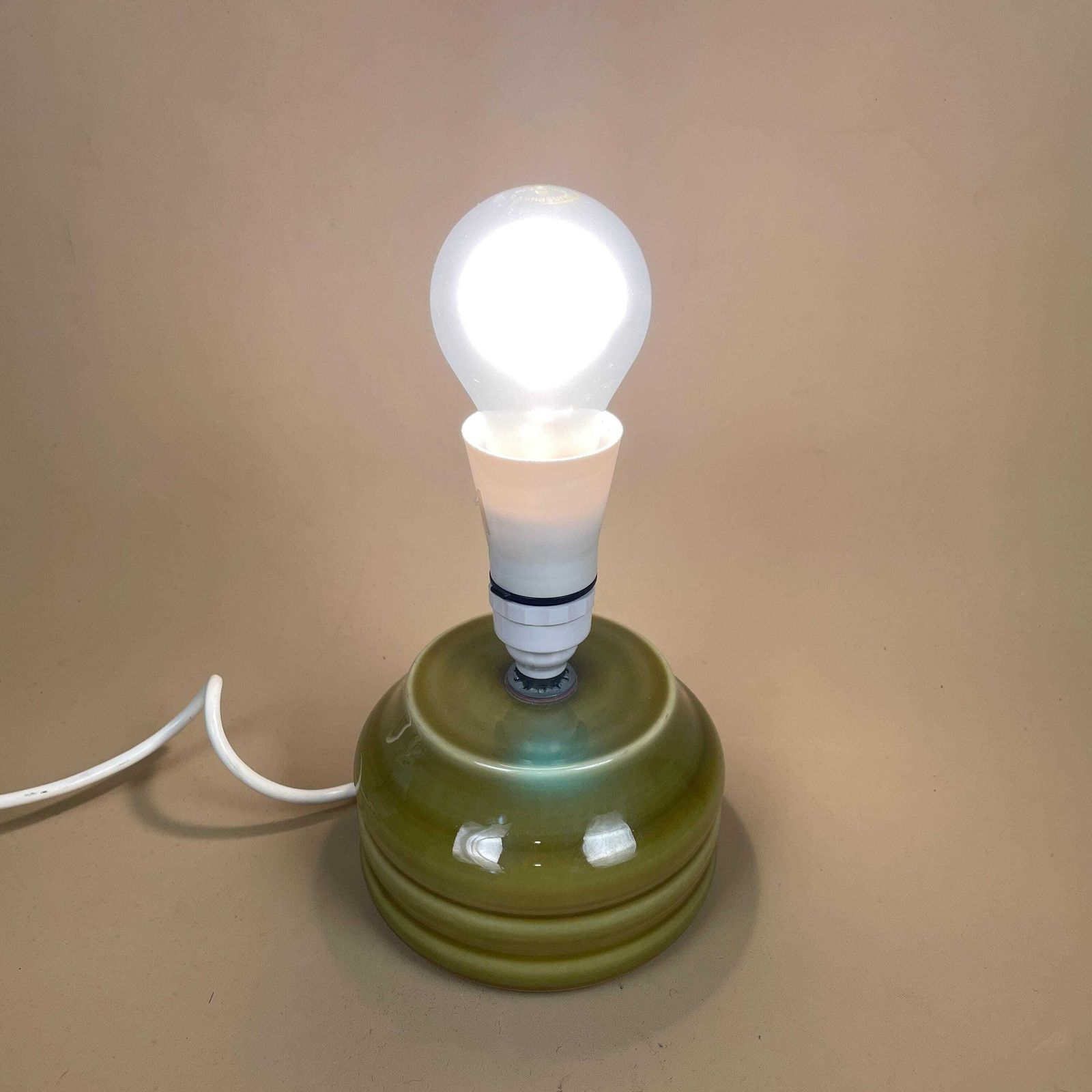 photo furniture Vintage Ceramic Striped Patterned Olive Green Studio Pottery Lamp Bedside Table Light Retro Cottage Glaze Antique Handmade Small Heavy